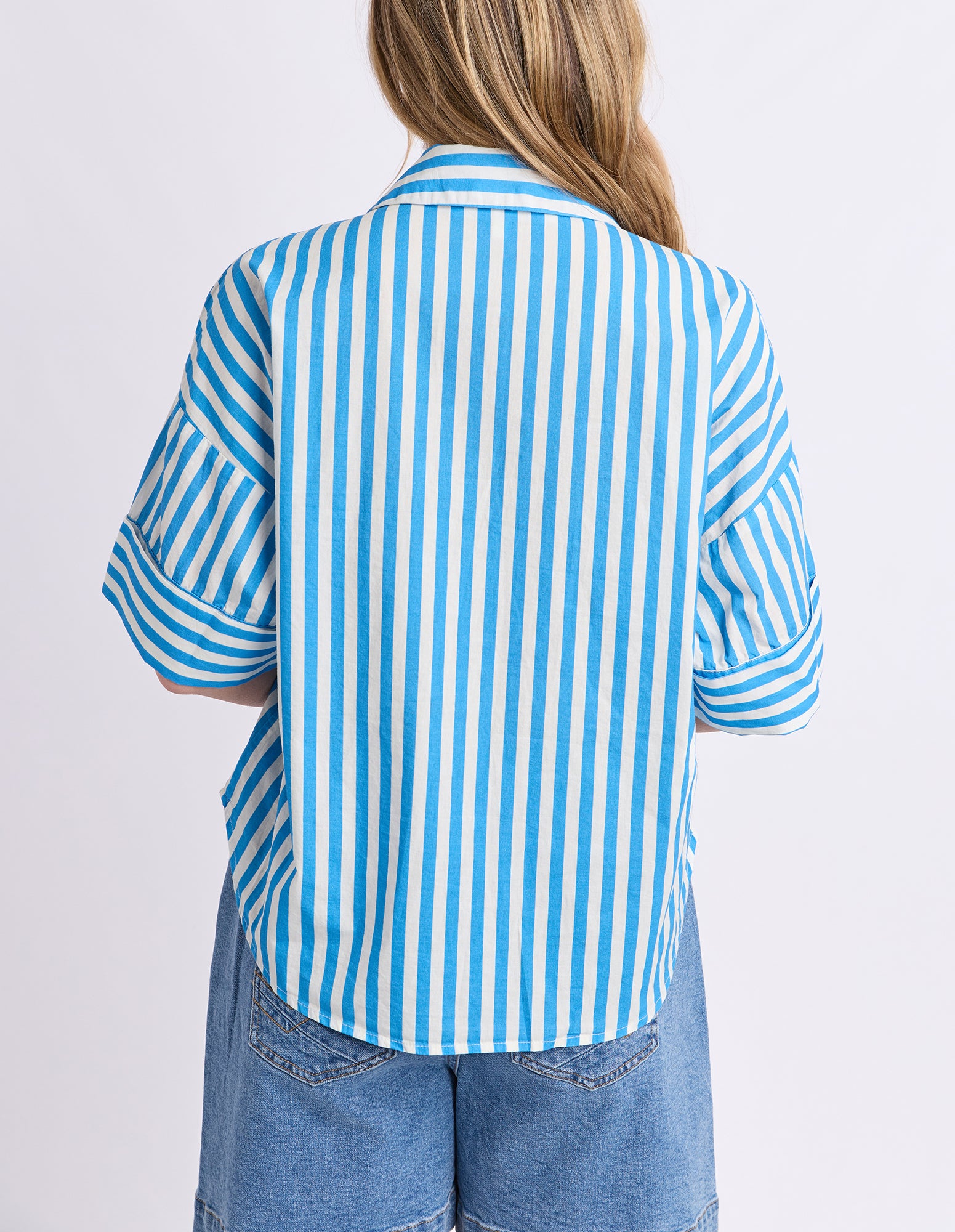 Striped Holiday Shirt Azure Blue/White