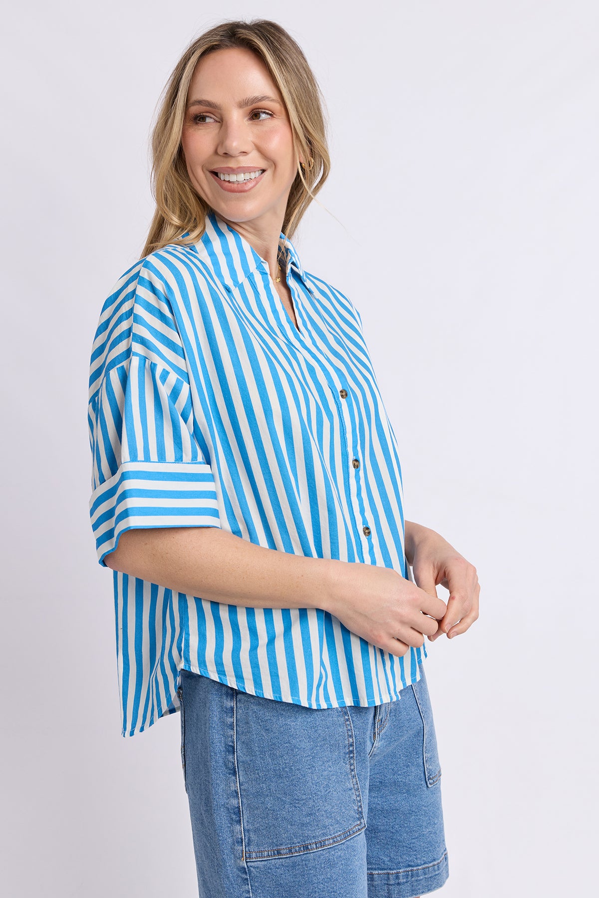 Striped Holiday Shirt Azure Blue/White