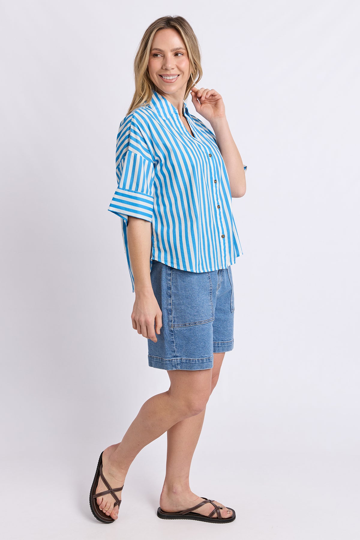 Striped Holiday Shirt Azure Blue/White