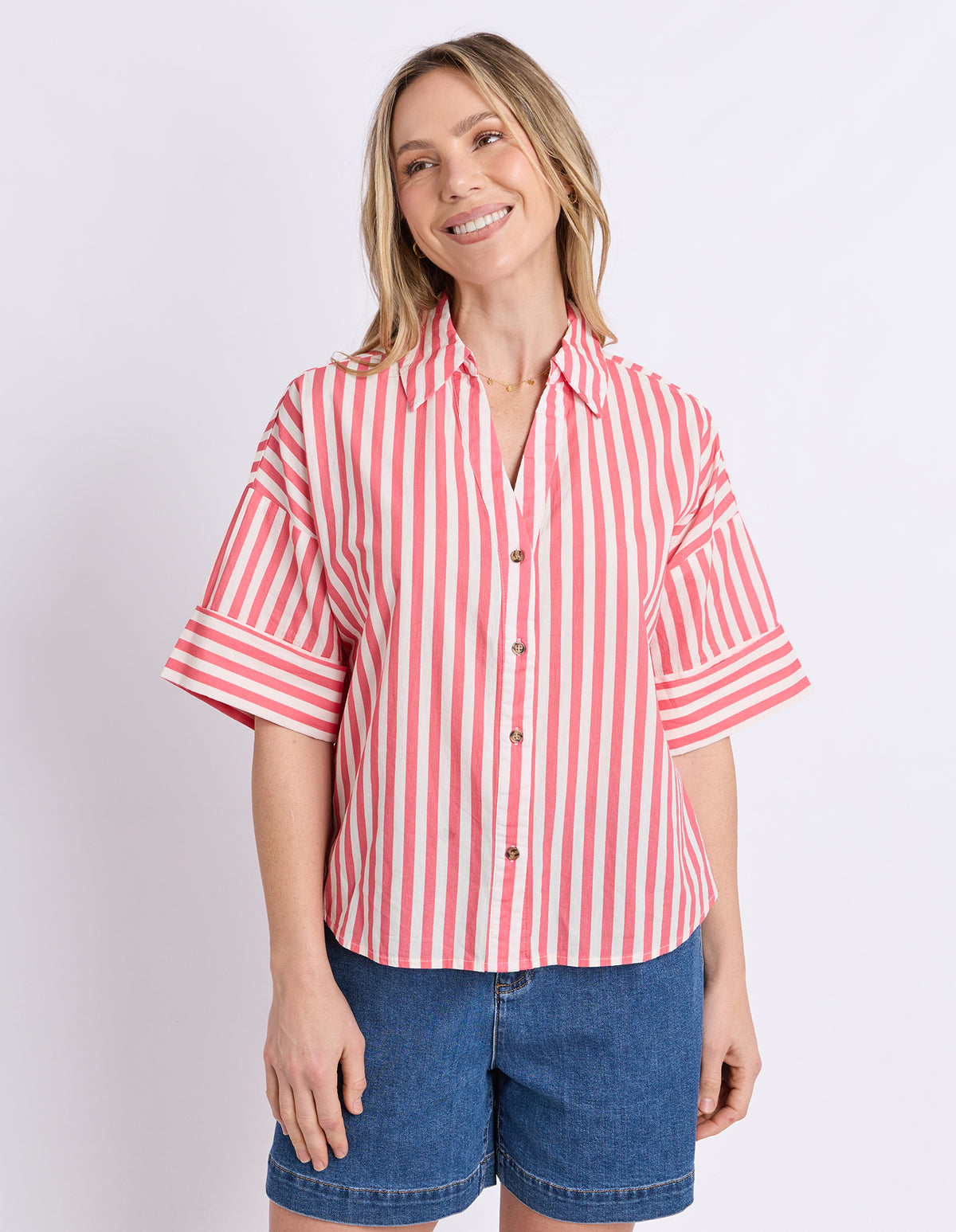Striped Holiday Shirt Pink Lemonade/White