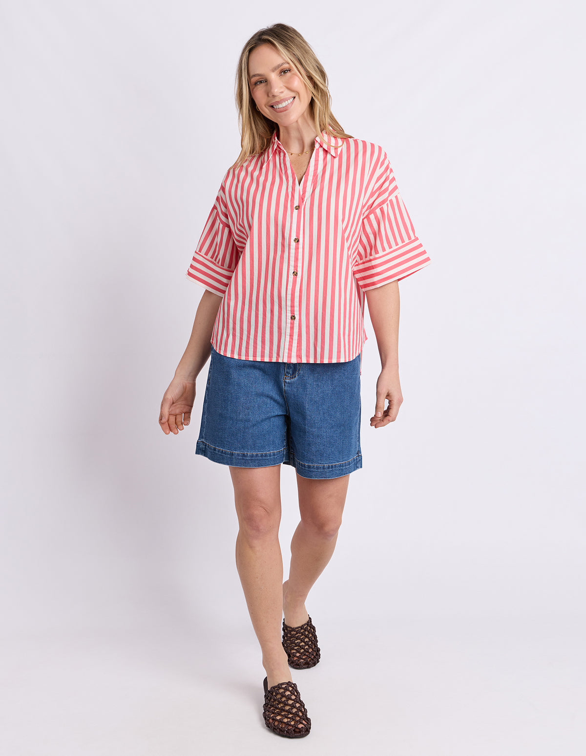 Striped Holiday Shirt Pink Lemonade/White