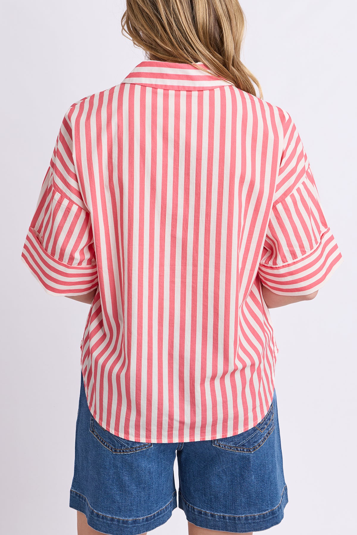 Striped Holiday Shirt Pink Lemonade/White