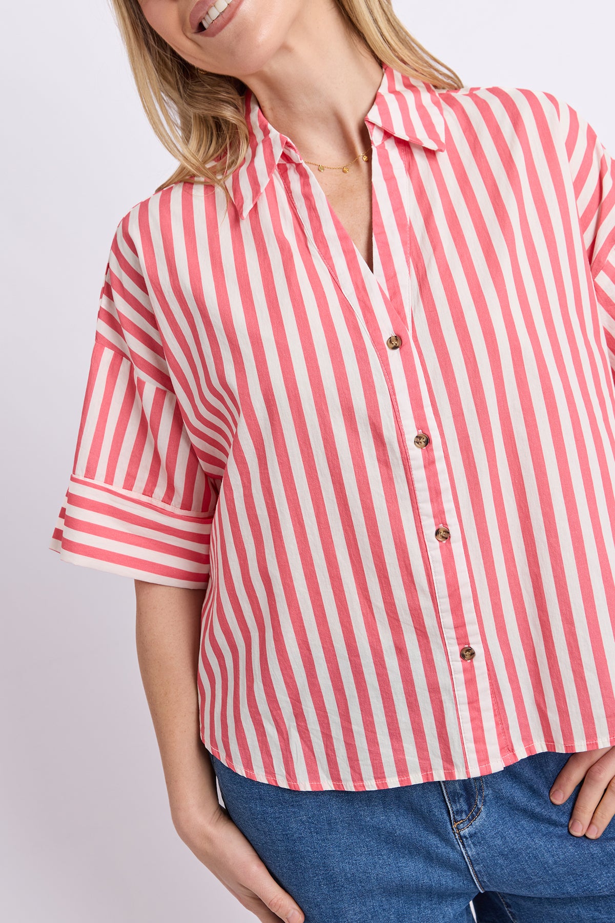 Striped Holiday Shirt Pink Lemonade/White