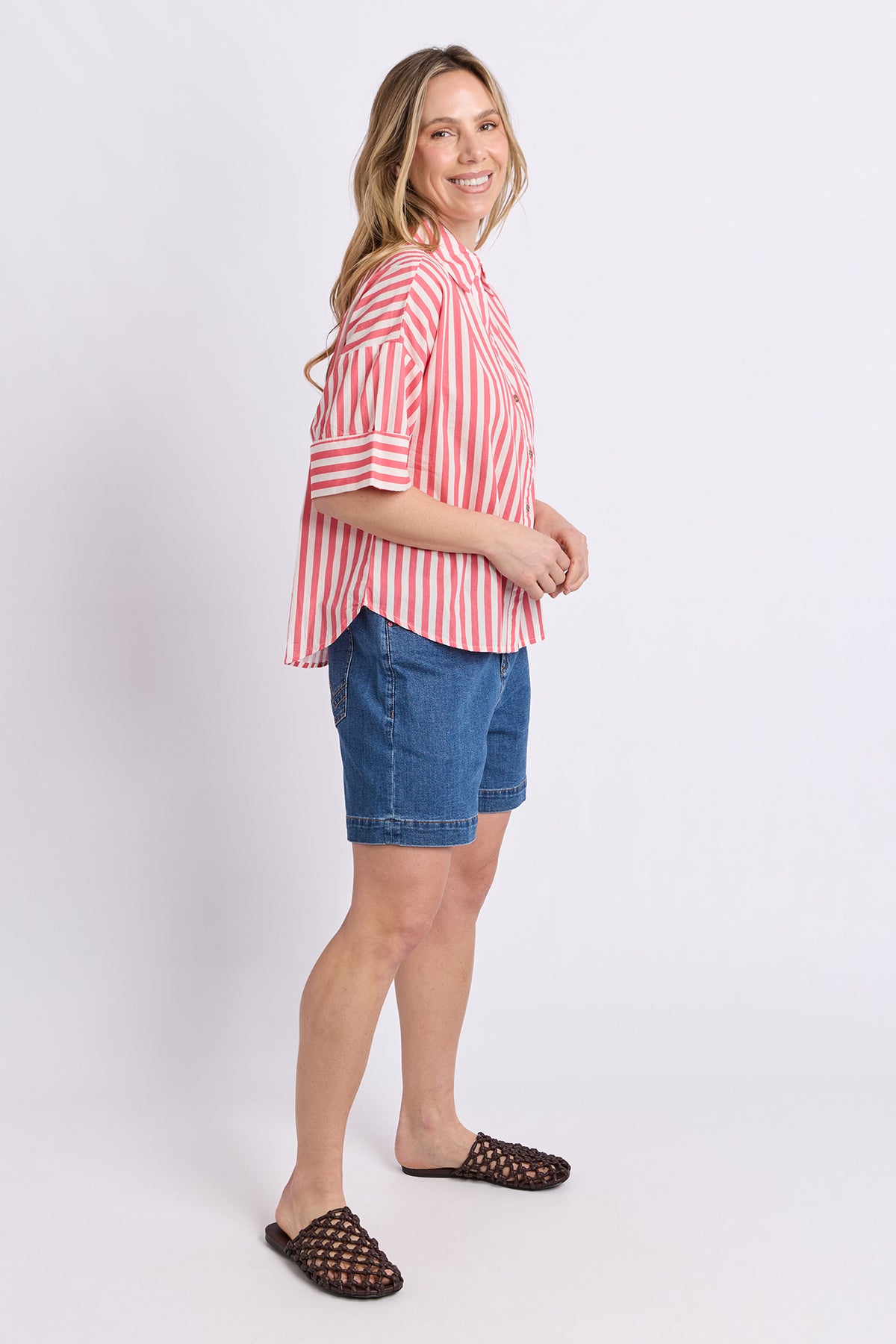 Striped Holiday Shirt Pink Lemonade/White