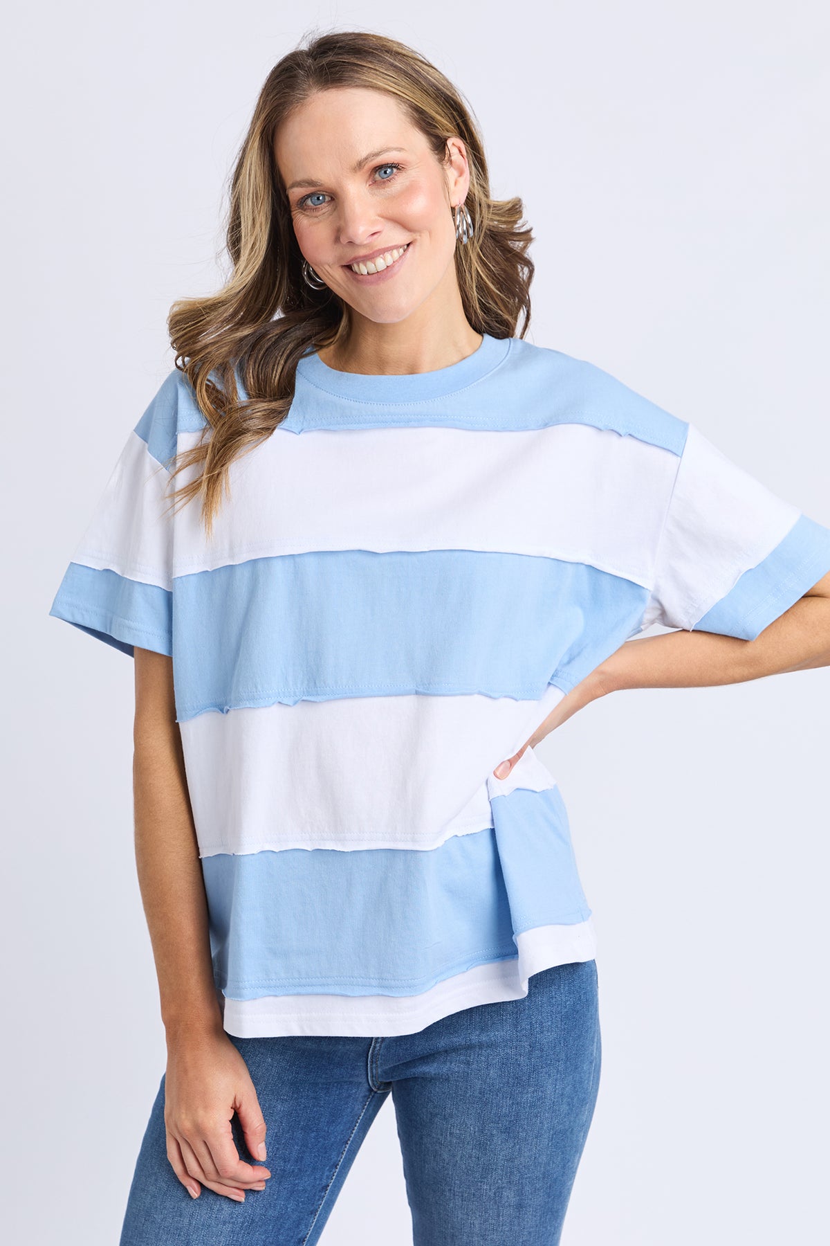 Bold Stripe Tee Azure Blu & Wht Str