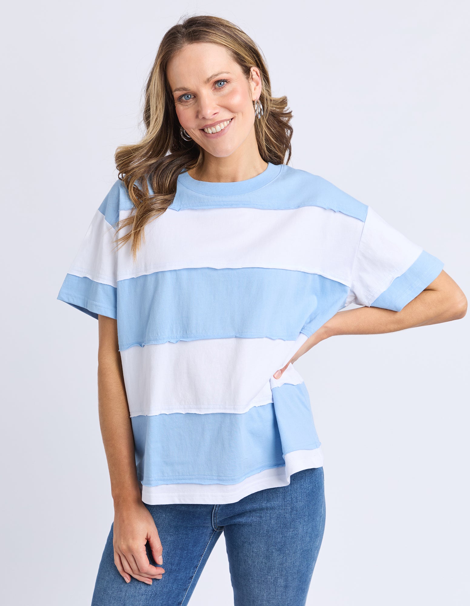 Bold Stripe Tee Azure Blu & Wht Str