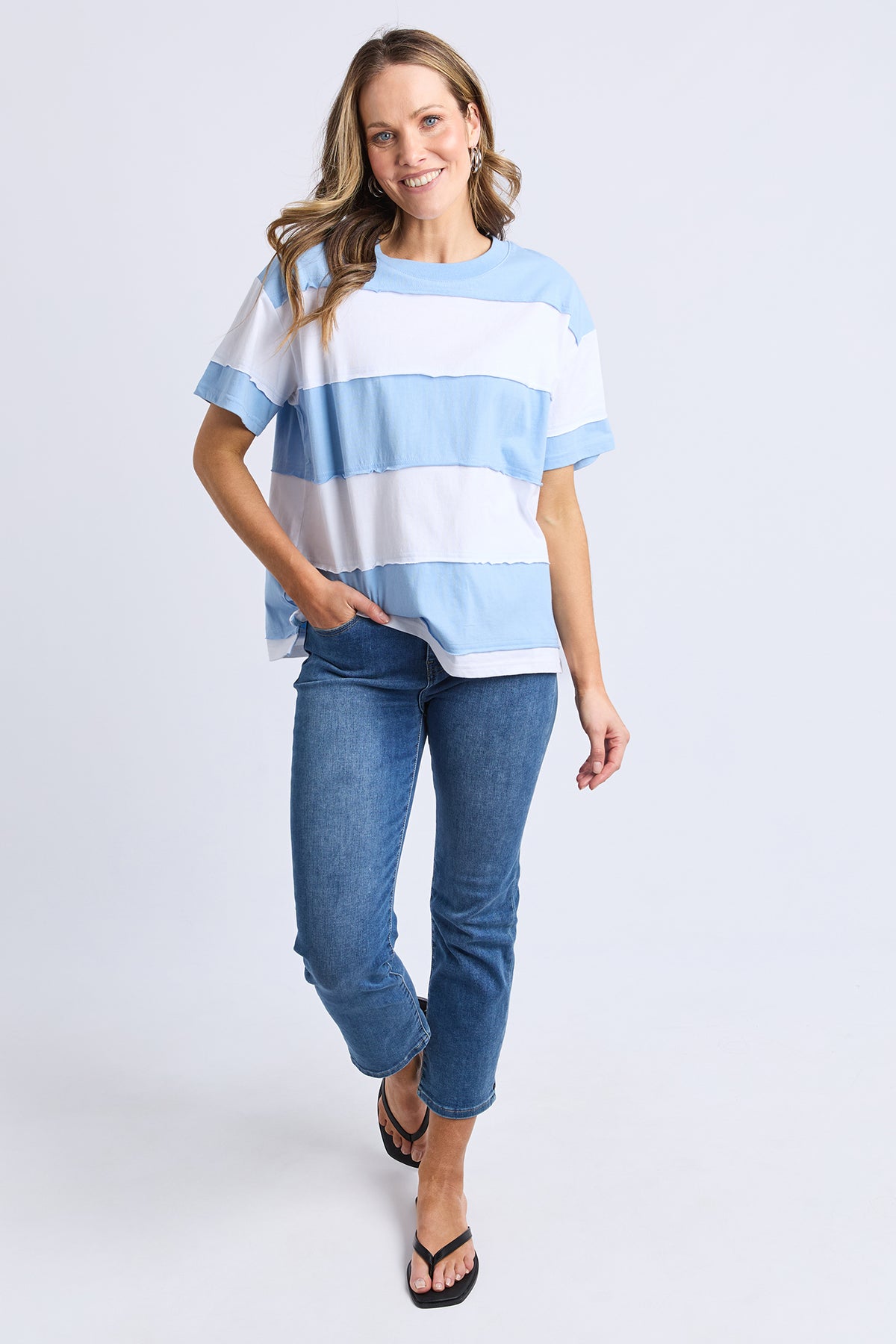 Bold Stripe Tee Azure Blu & Wht Str