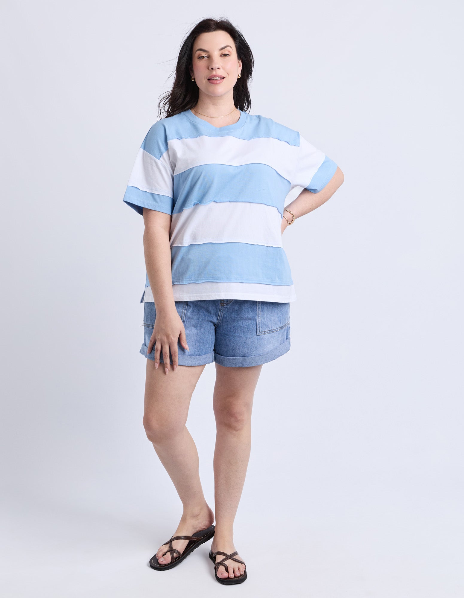 Bold Stripe Tee Azure Blu & Wht Str