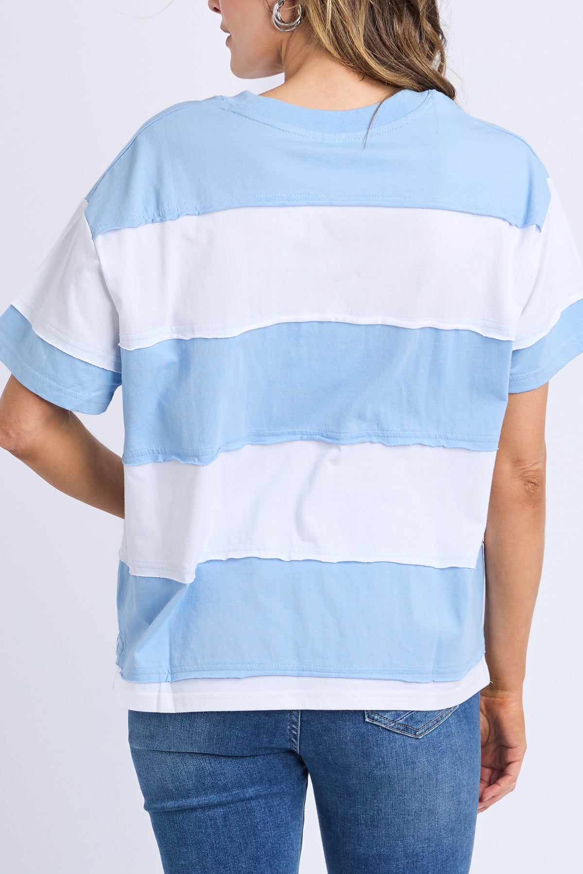 Bold Stripe Tee Azure Blu & Wht Str