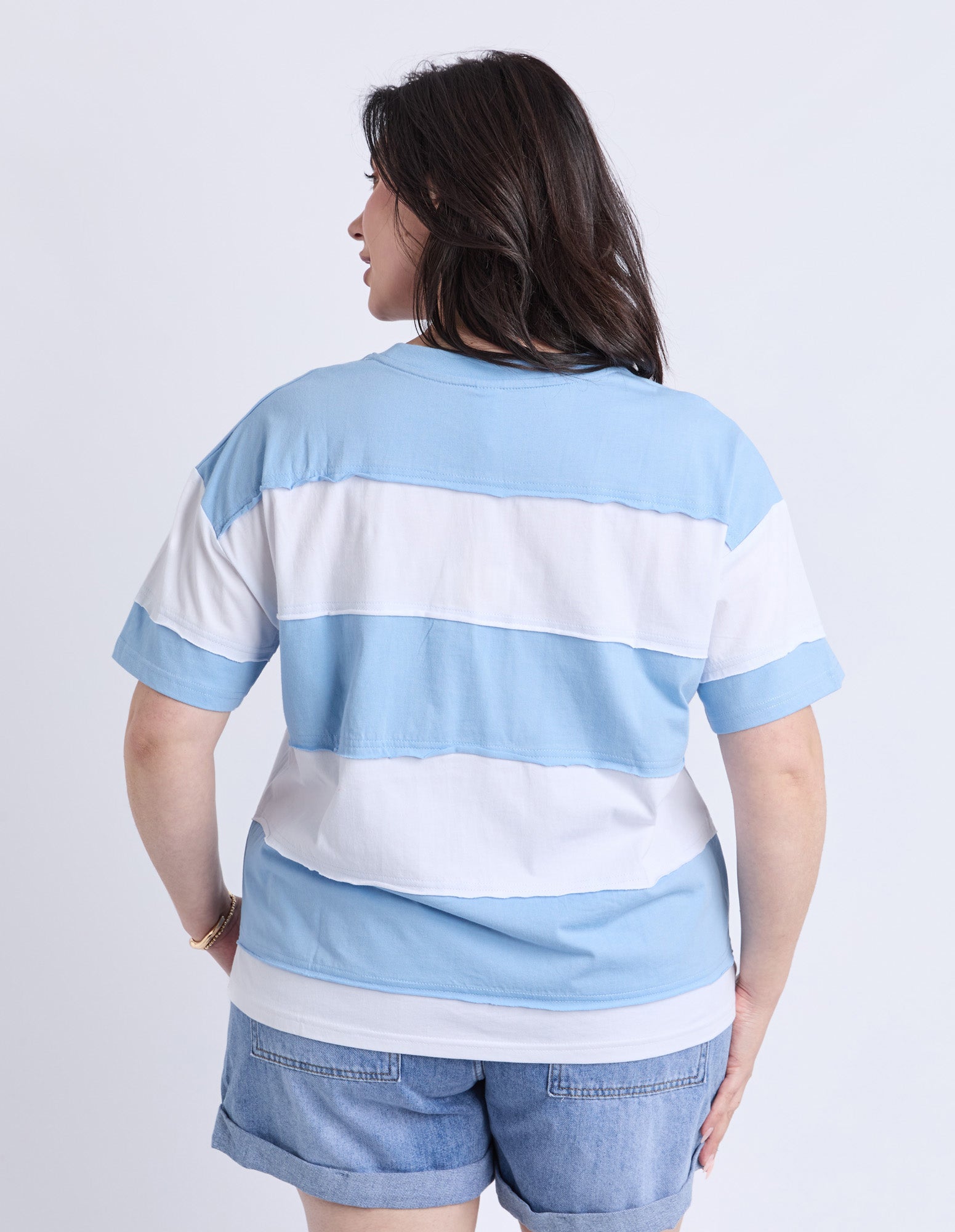 Bold Stripe Tee Azure Blu & Wht Str