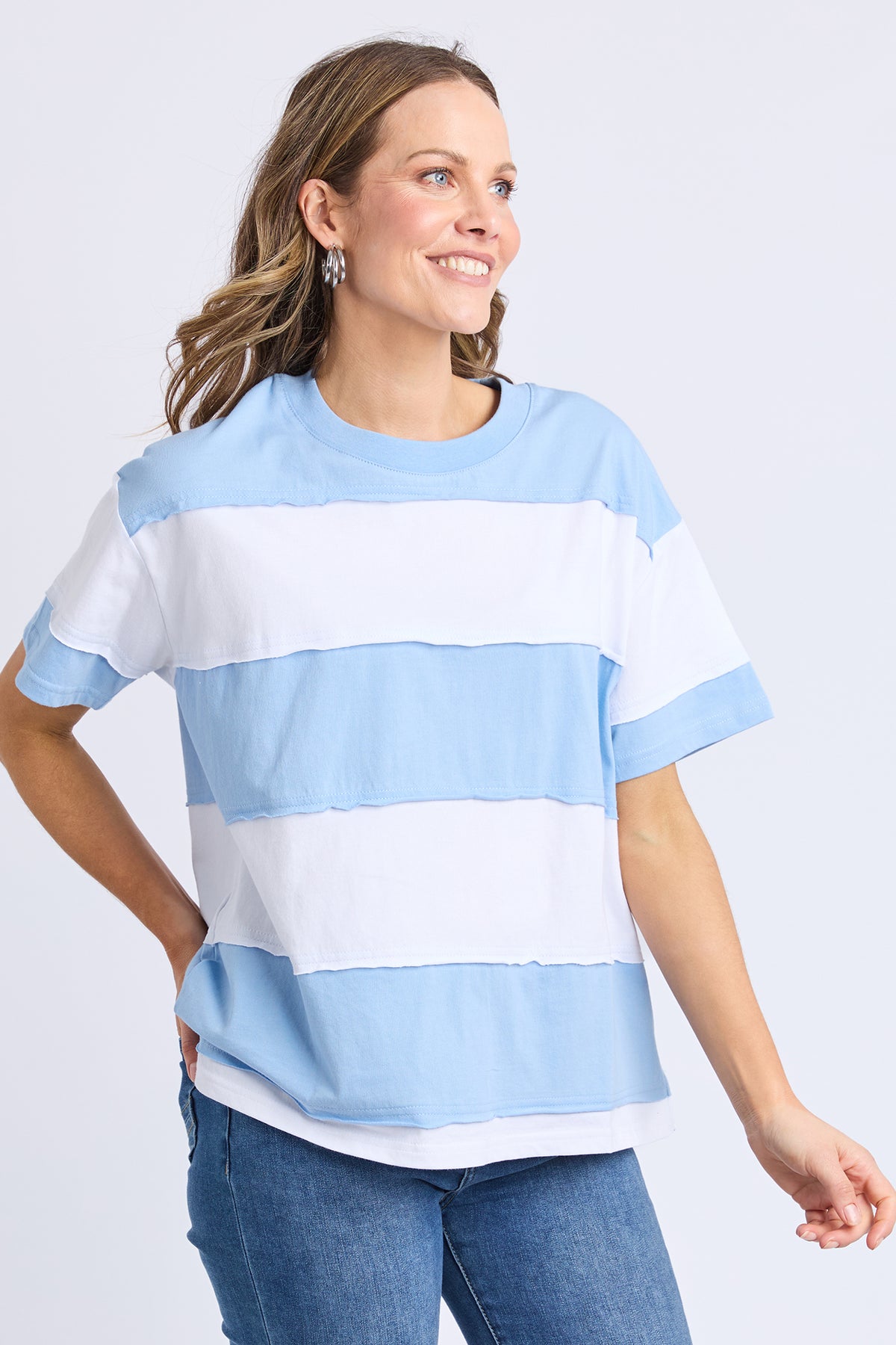 Bold Stripe Tee Azure Blu & Wht Str