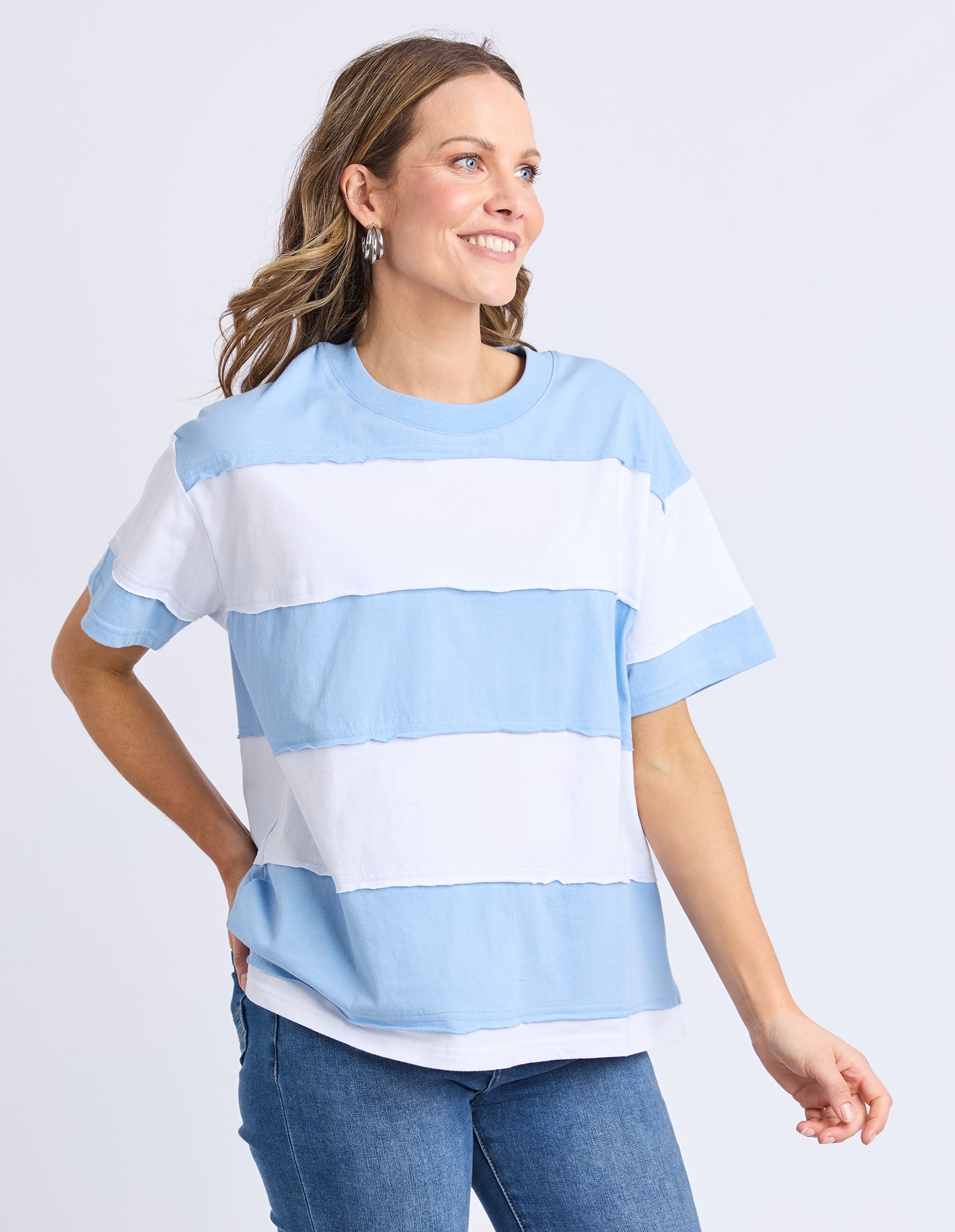 Bold Stripe Tee Azure Blu & Wht Str