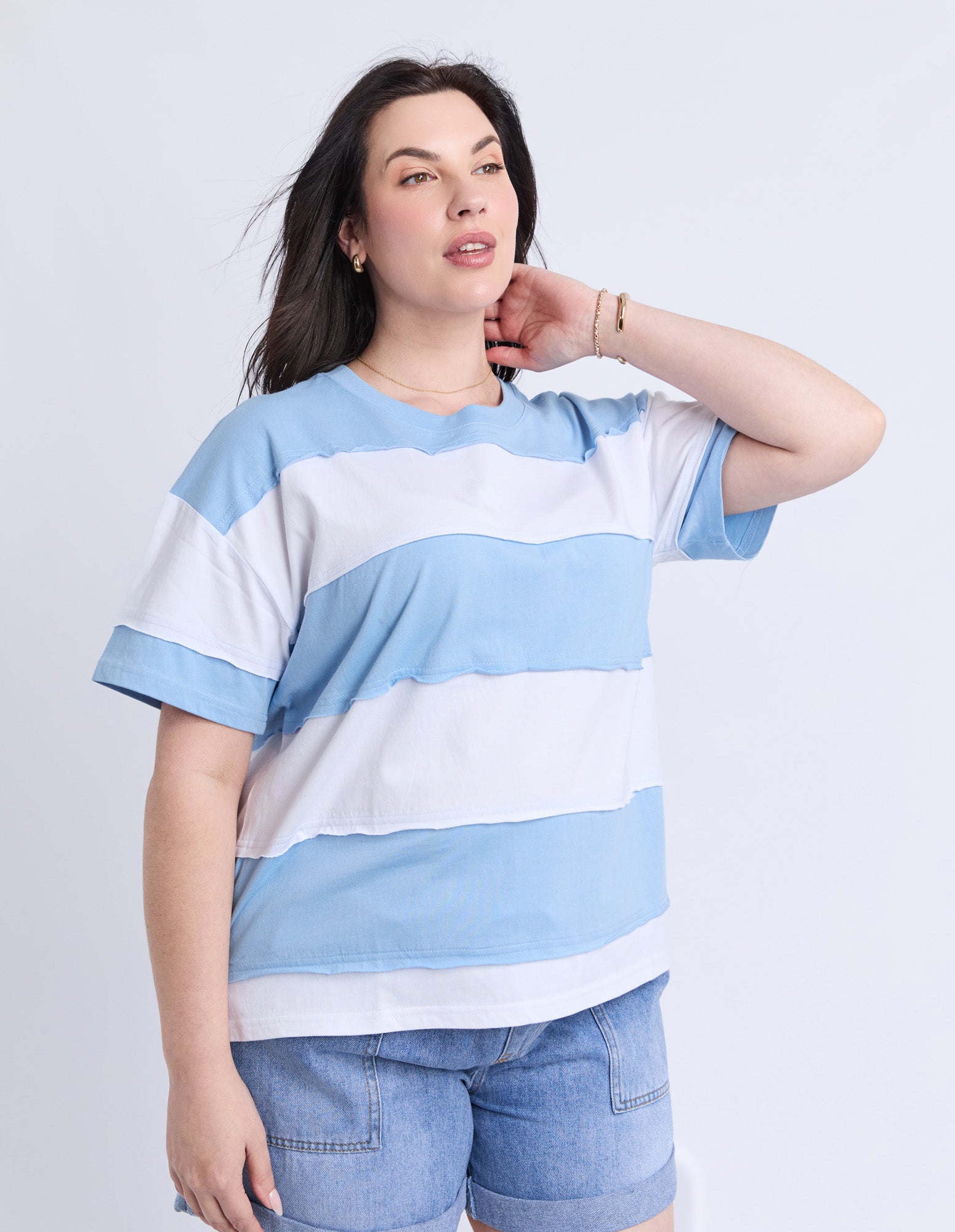 Bold Stripe Tee Azure Blu & Wht Str