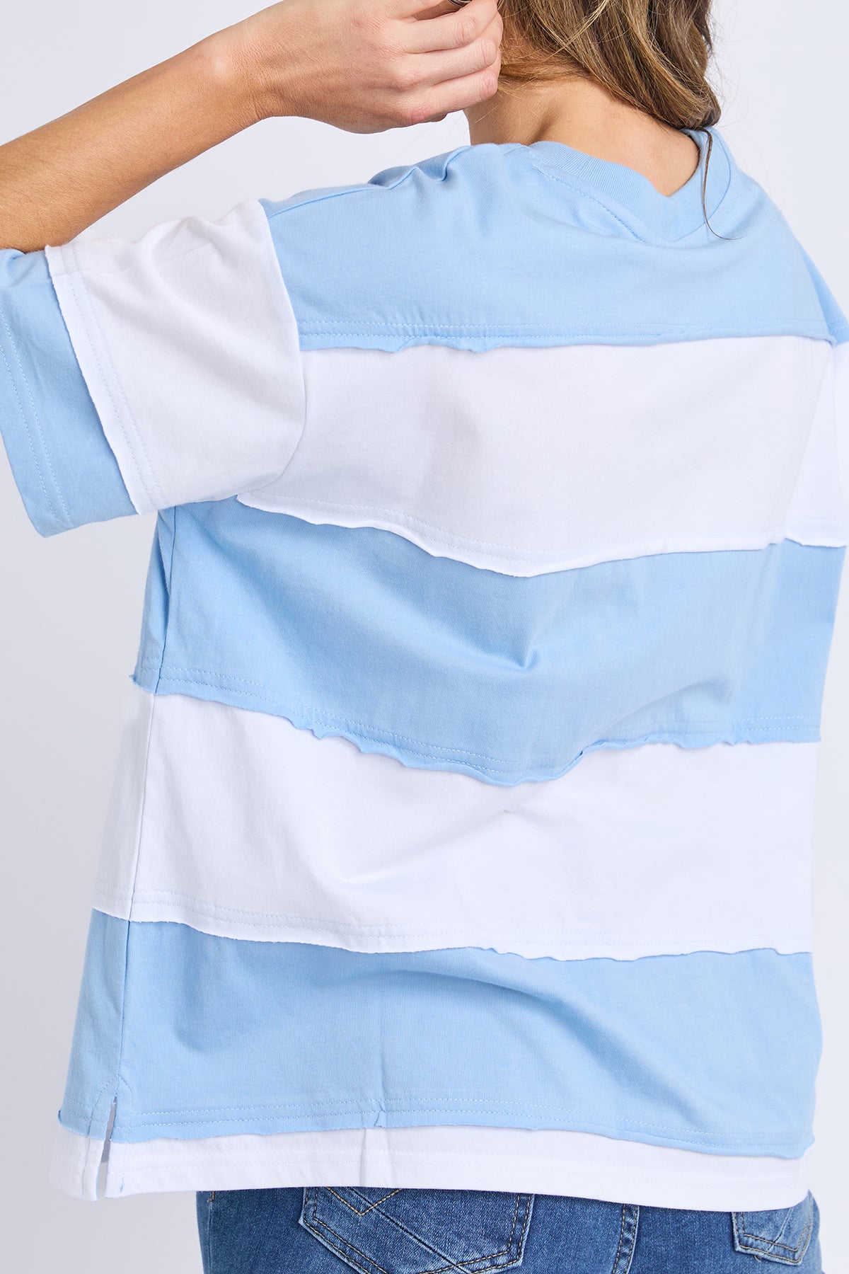 Bold Stripe Tee Azure Blu & Wht Str