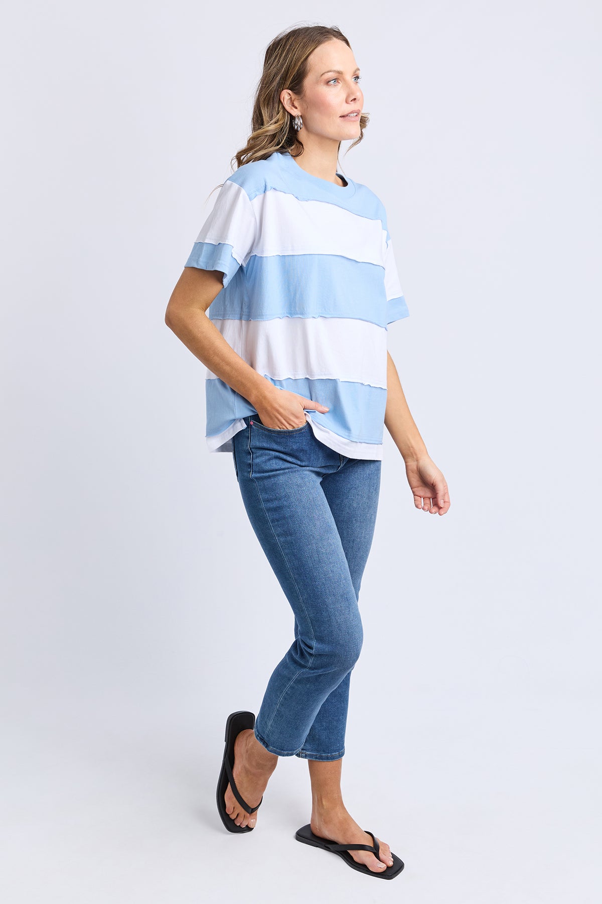 Bold Stripe Tee Azure Blu & Wht Str