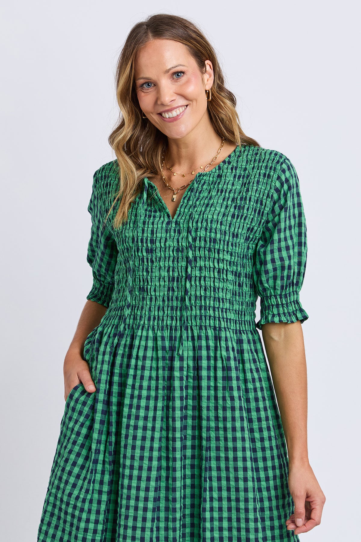 Willa Dress Green & Navy Check