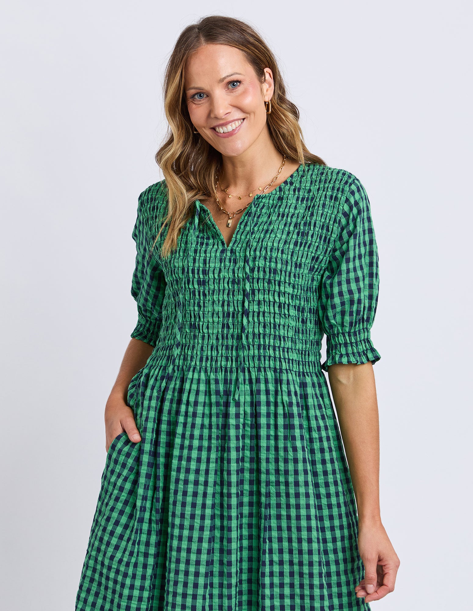 Willa Dress Green & Navy Check
