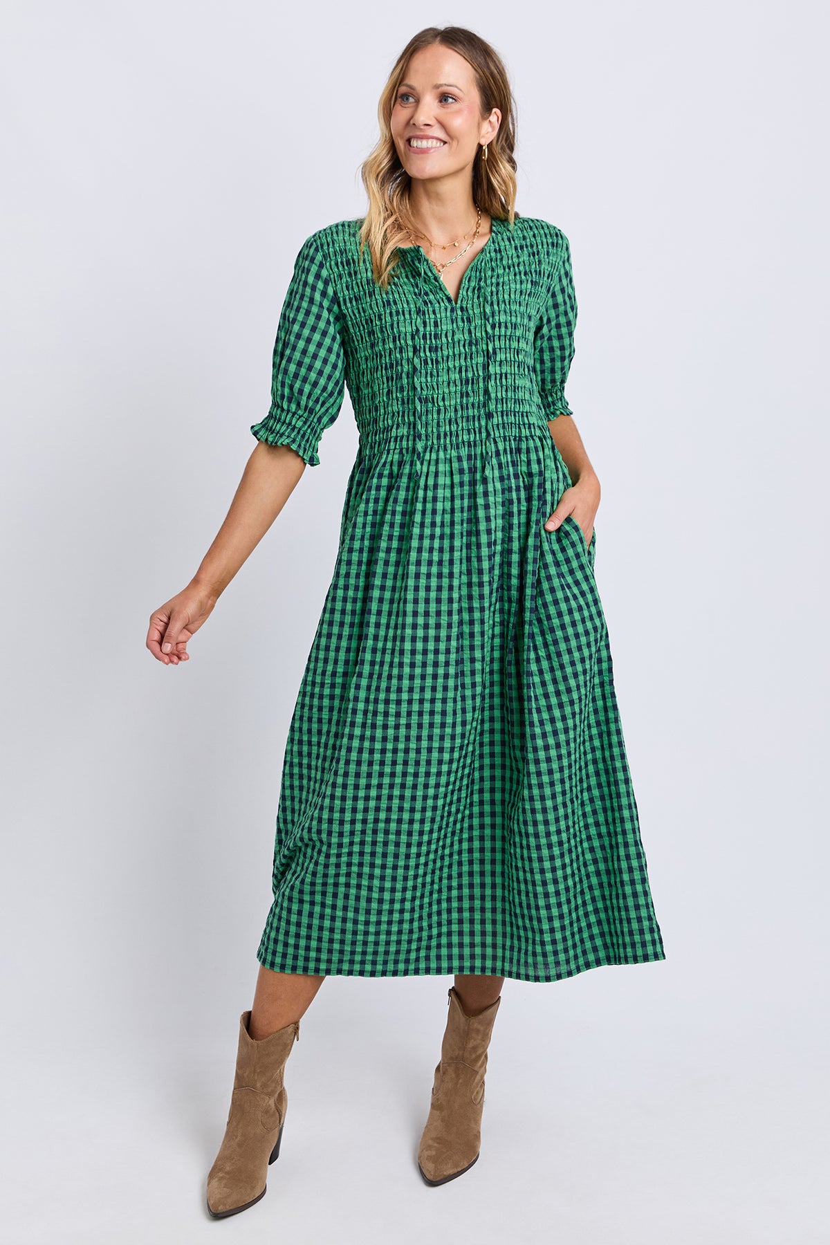 Willa Dress Green & Navy Check