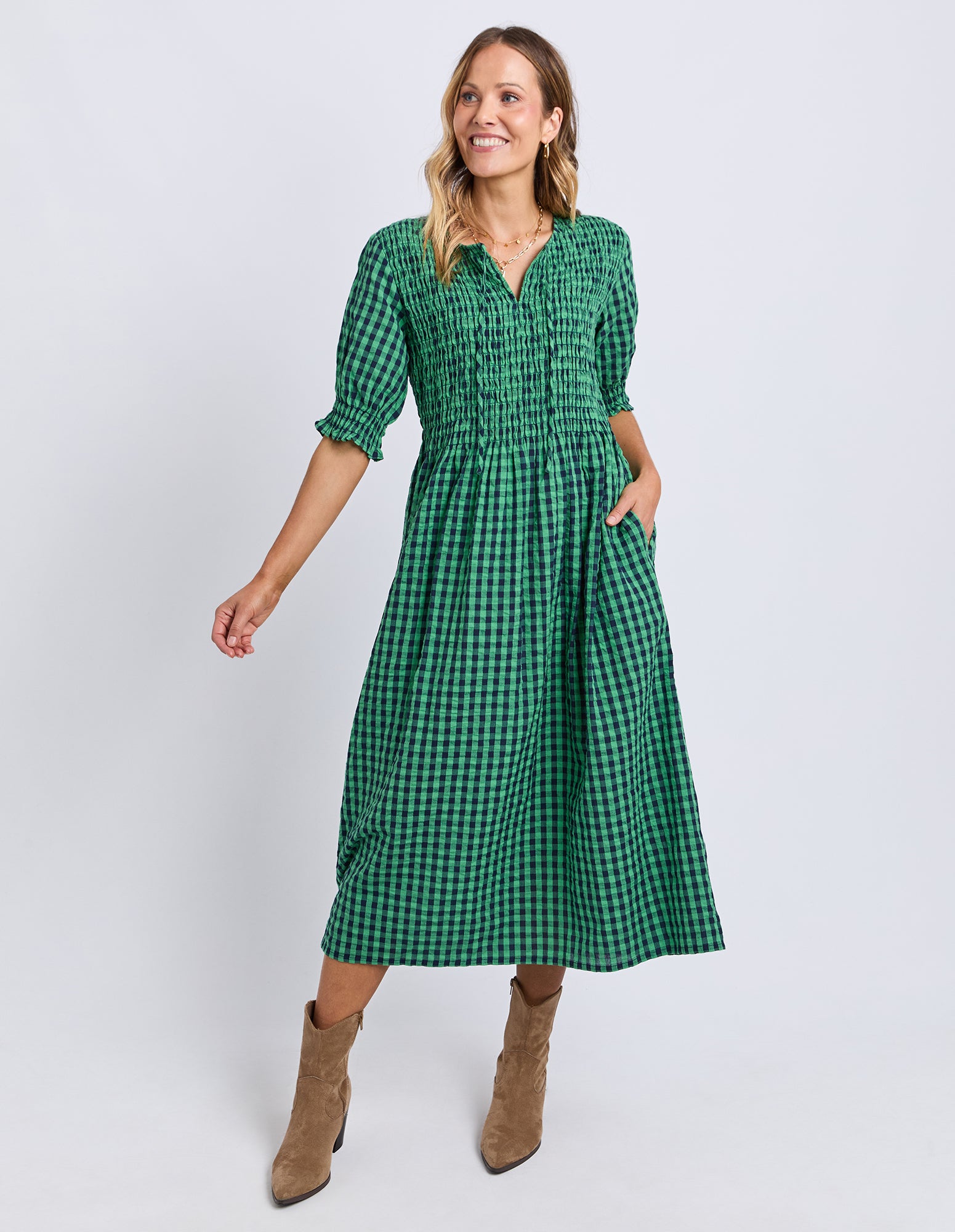 Willa Dress Green & Navy Check