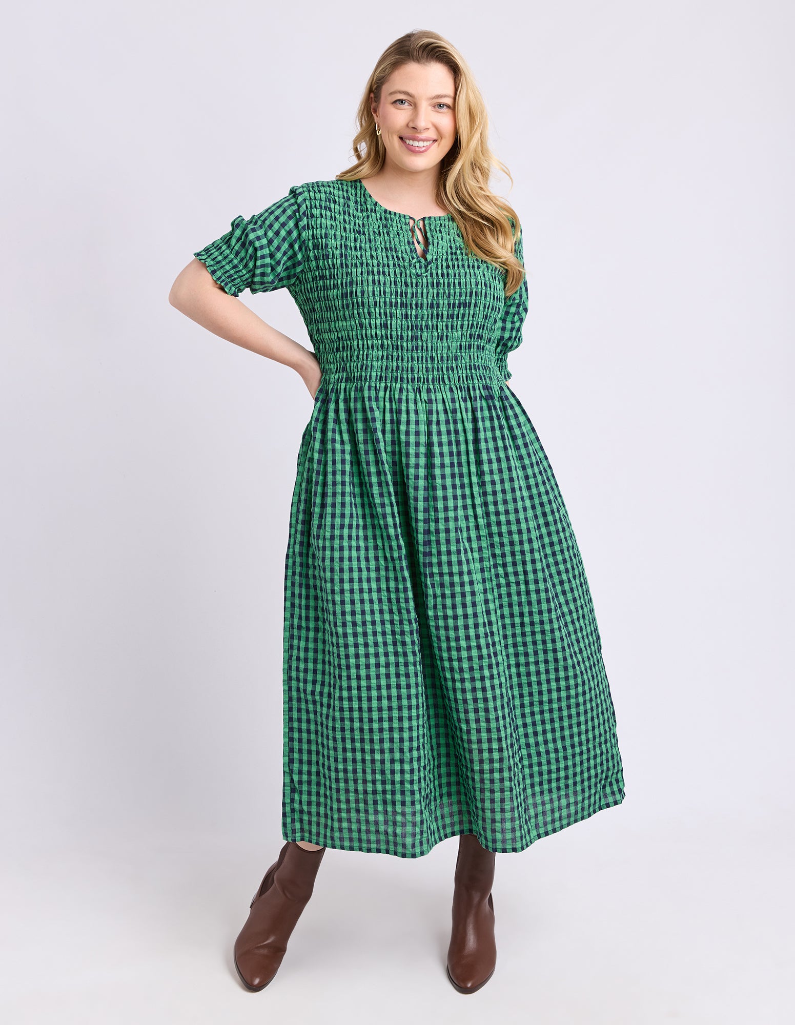 Willa Dress Green & Navy Check