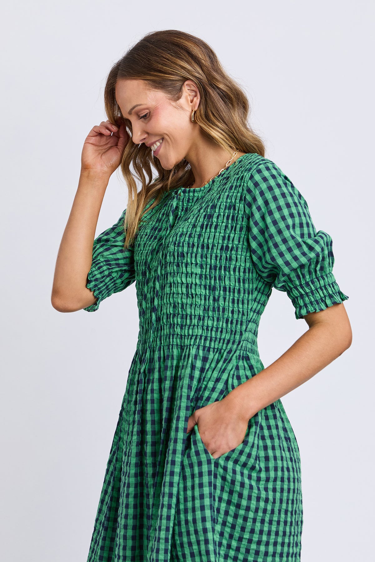 Willa Dress Green & Navy Check