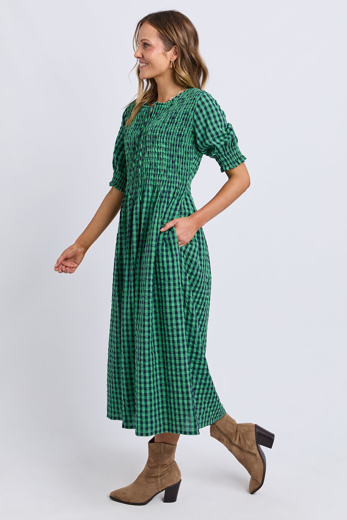 Willa Dress Green & Navy Check
