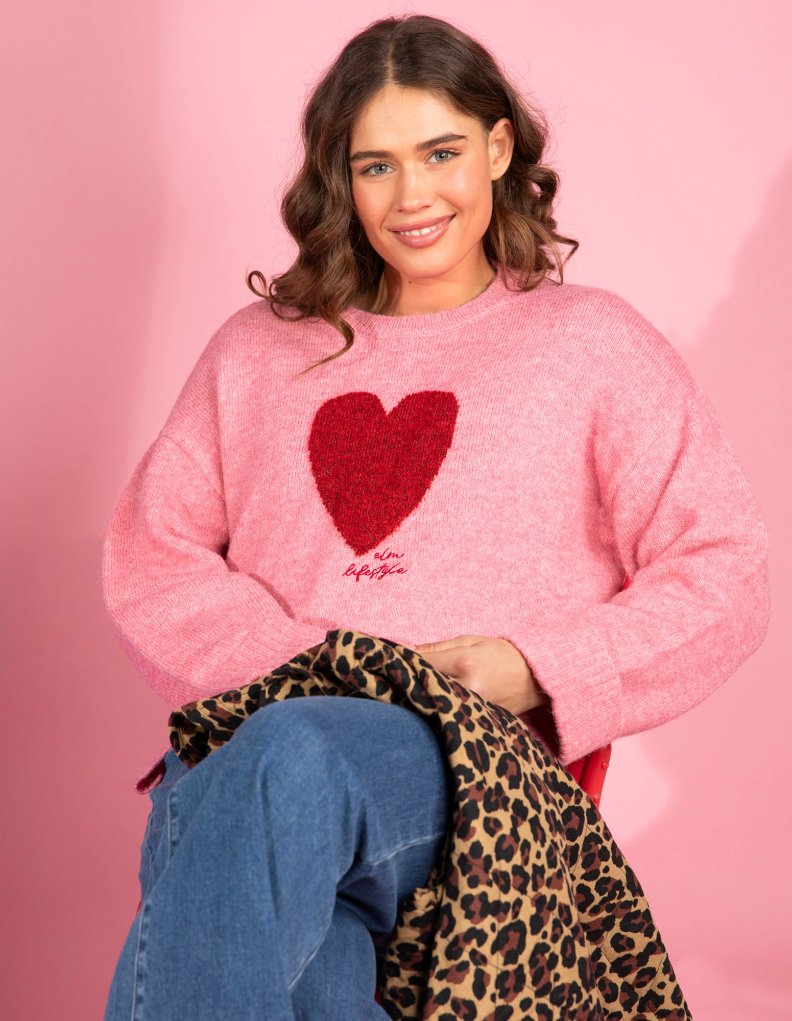 Intarsia Heart Knit Quartz Pink