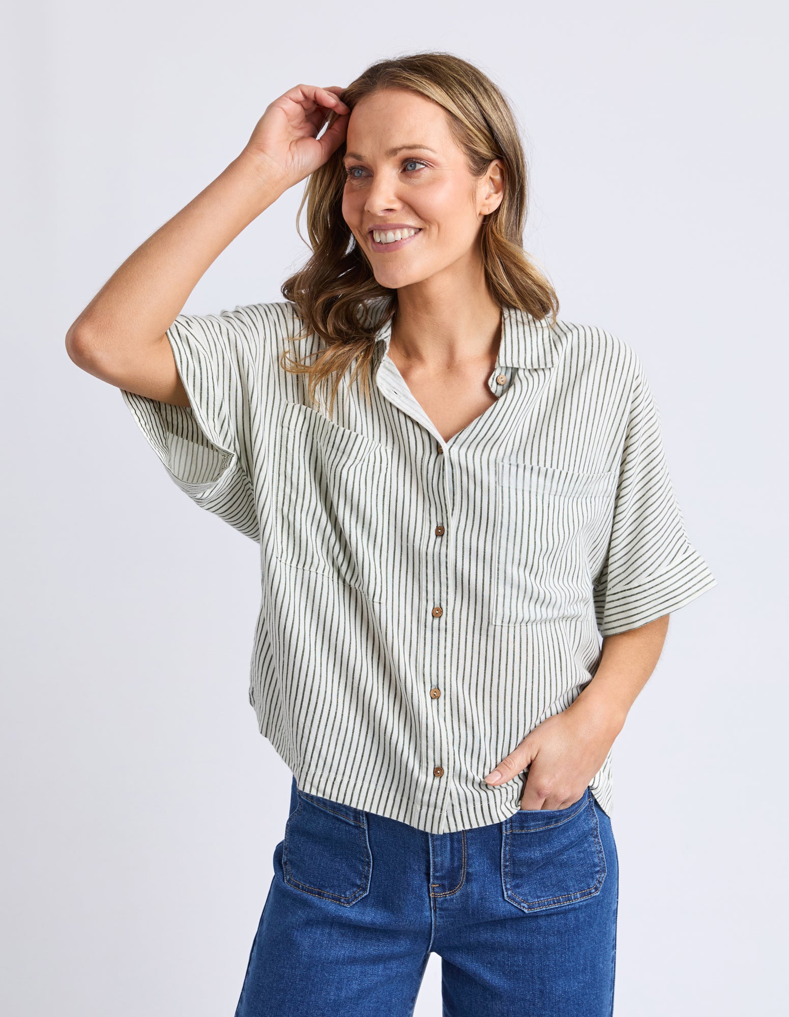 Ruth Short Sleeve Shirt Basil Stripe