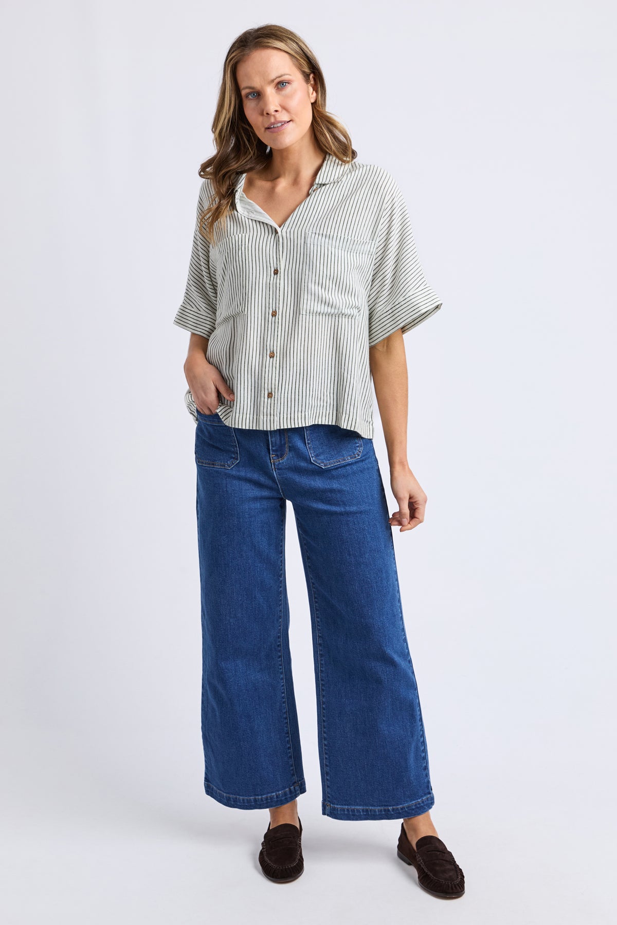 Ruth Short Sleeve Shirt Basil Stripe
