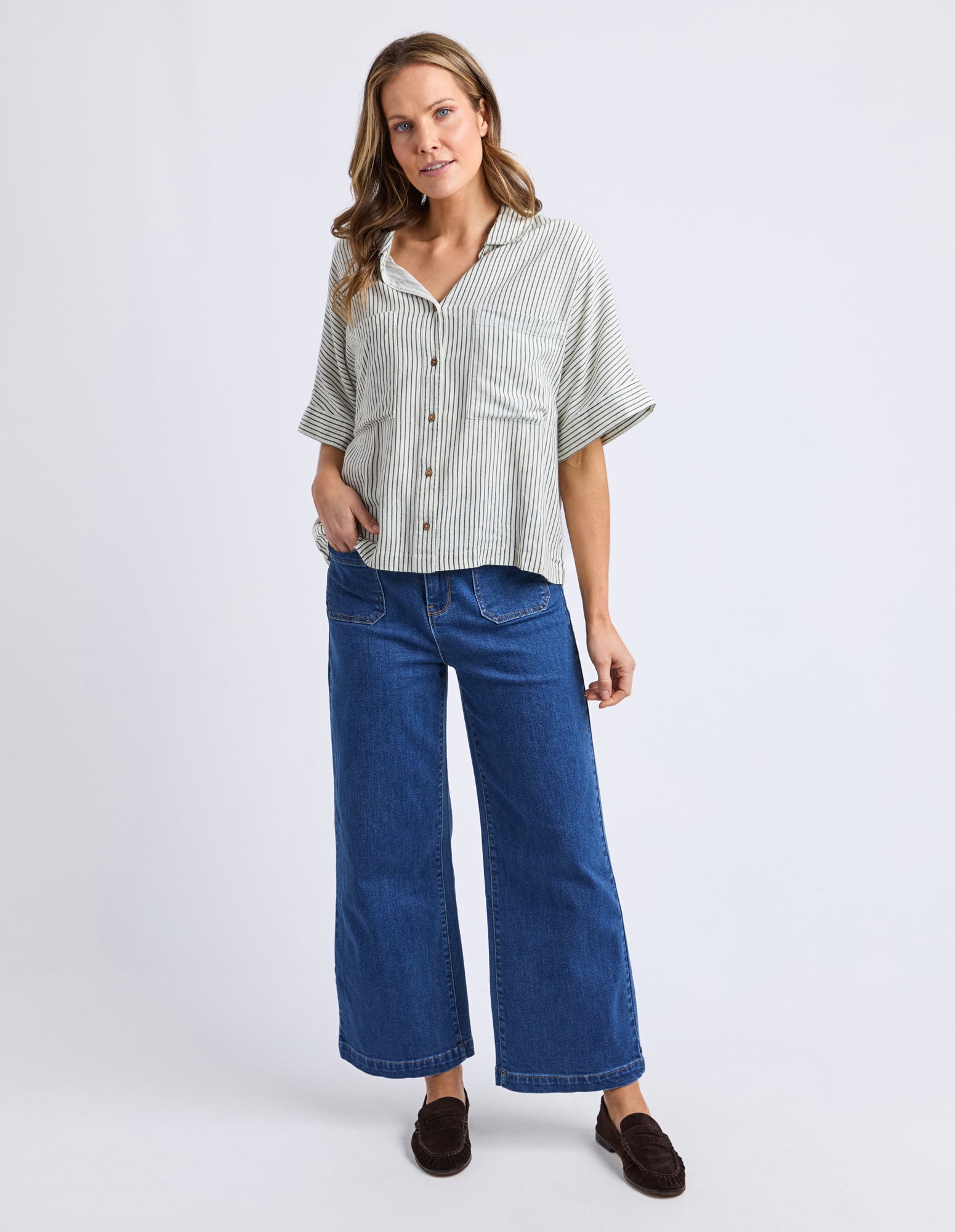 Ruth Short Sleeve Shirt Basil Stripe