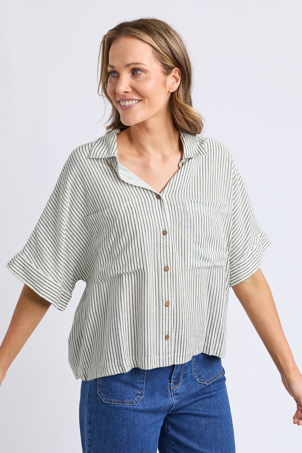Ruth Short Sleeve Shirt Basil Stripe