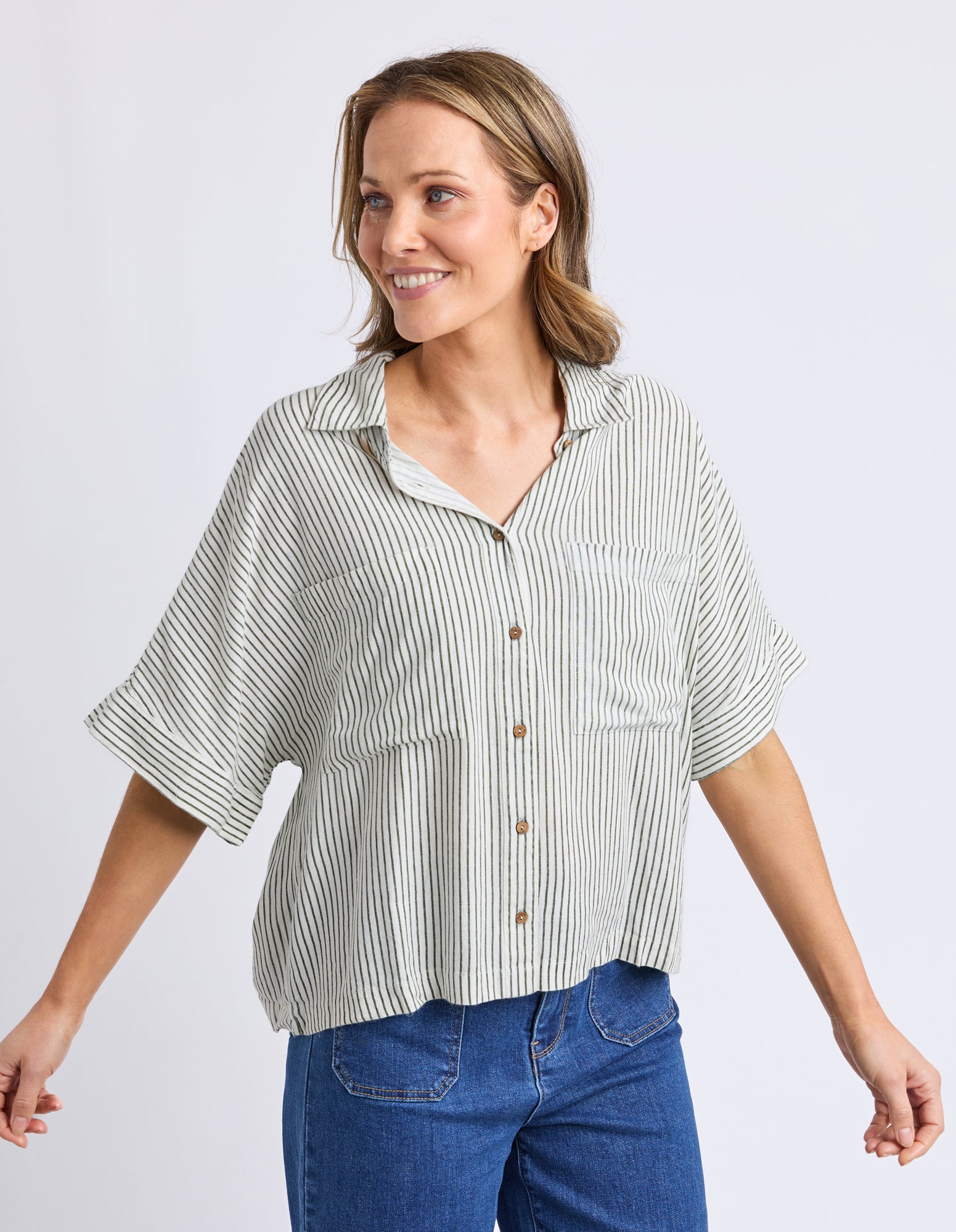 Ruth Short Sleeve Shirt Basil Stripe
