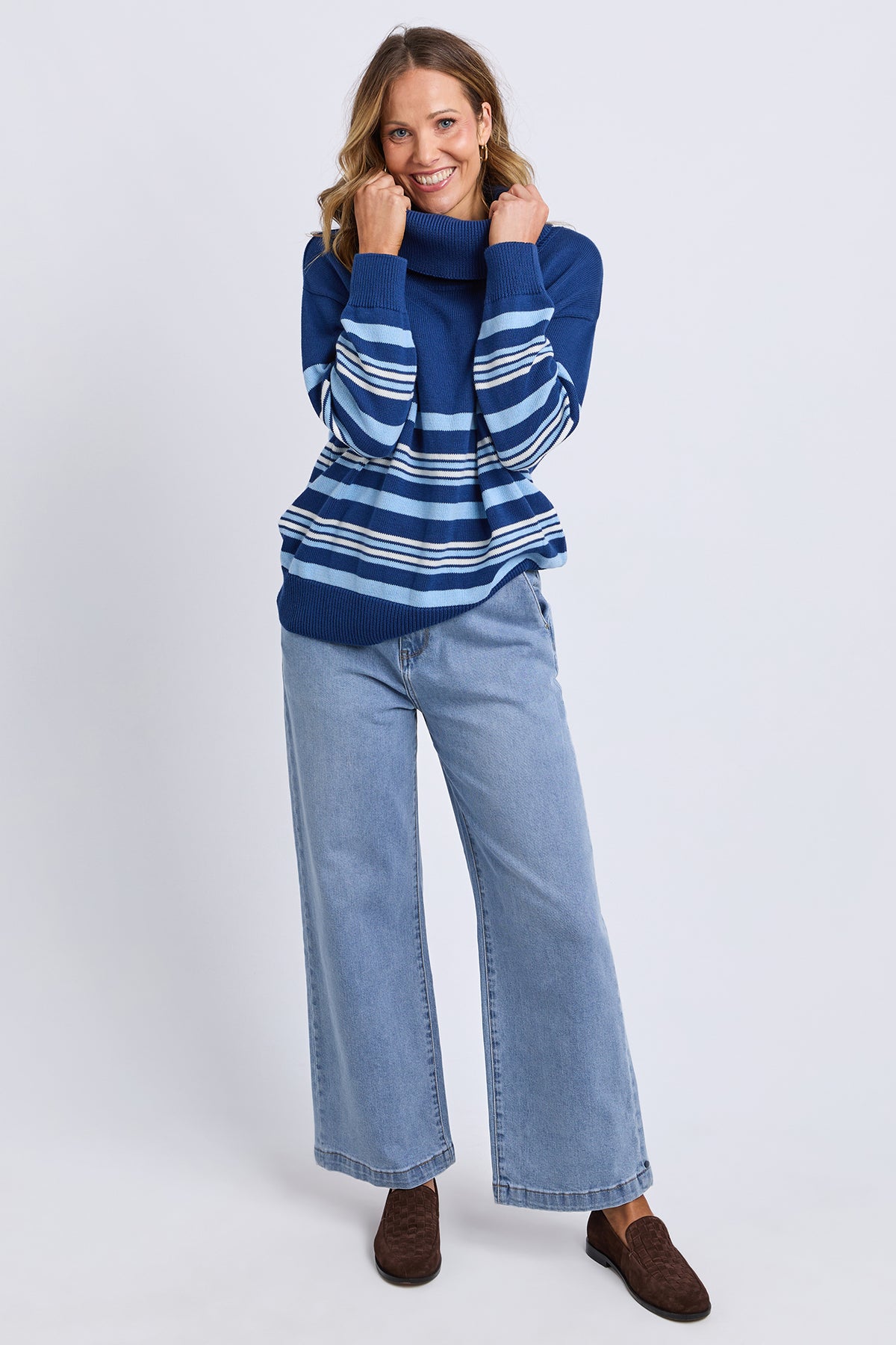 Striped Roll Neck Sweater Navy