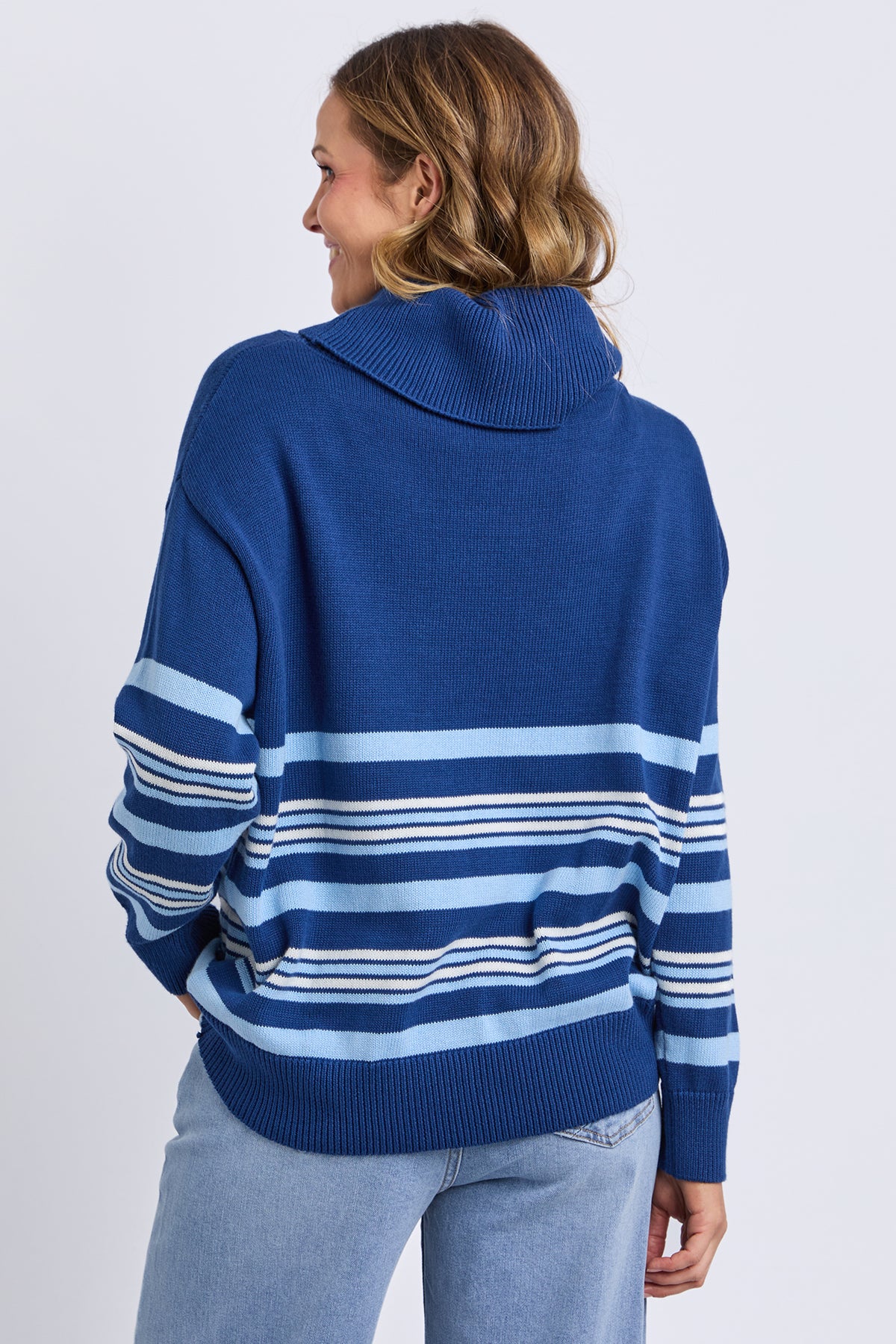 Striped Roll Neck Sweater Navy