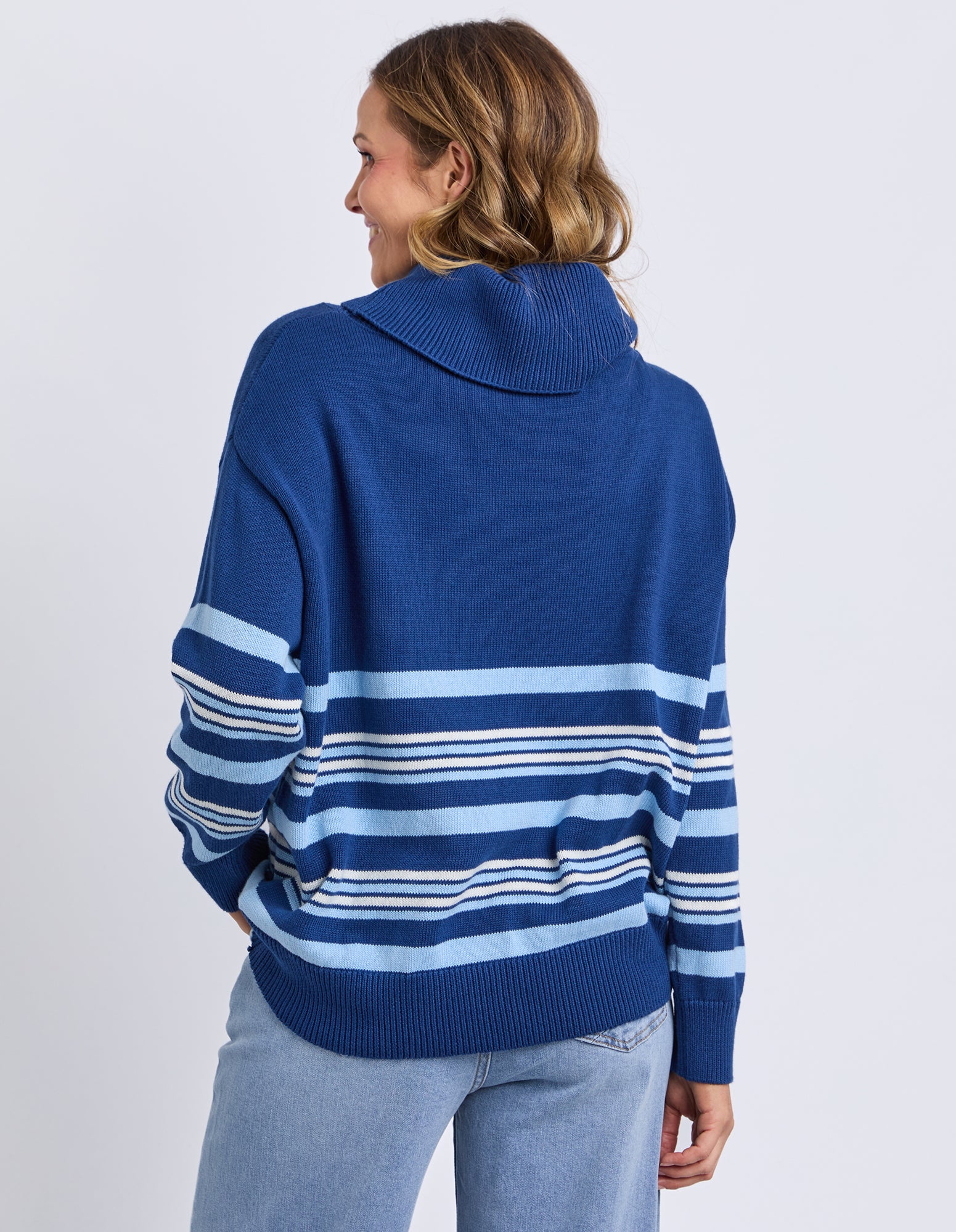 Striped Roll Neck Sweater Navy