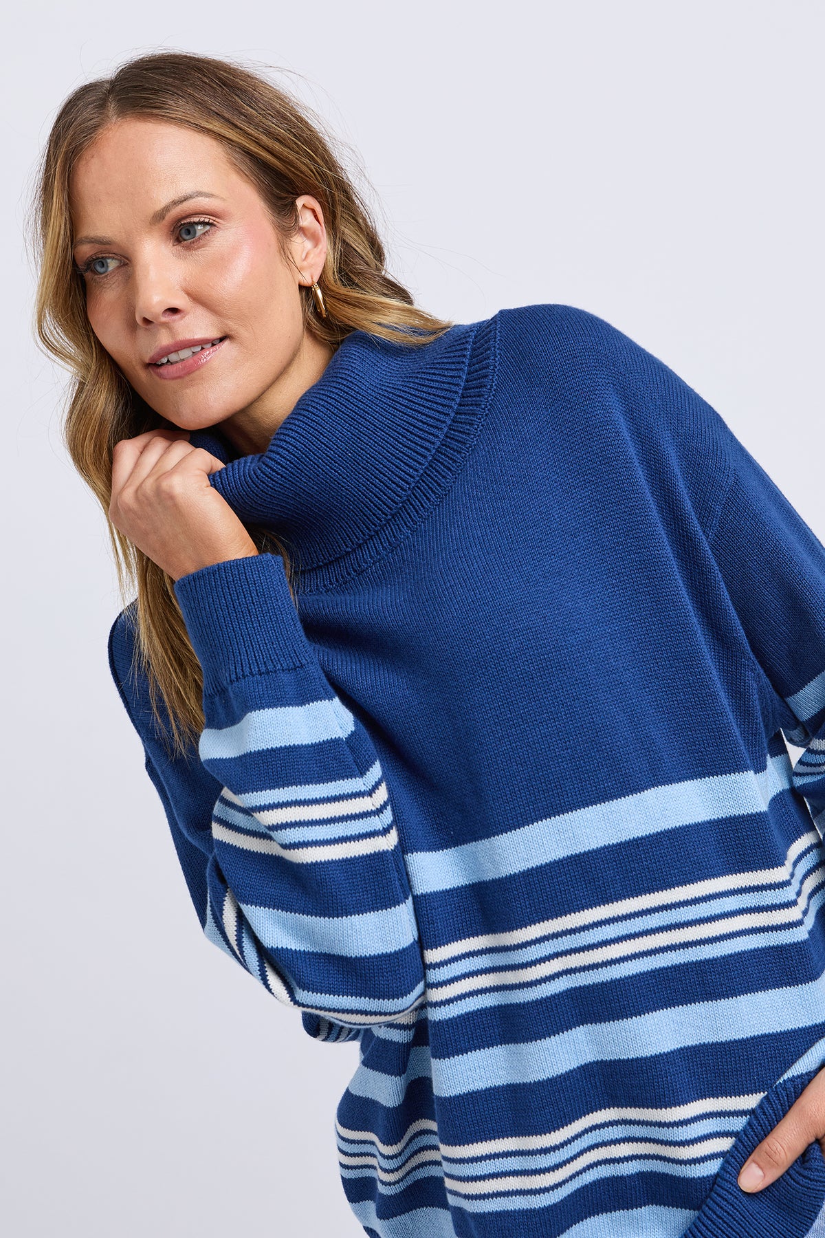 Striped Roll Neck Sweater Navy