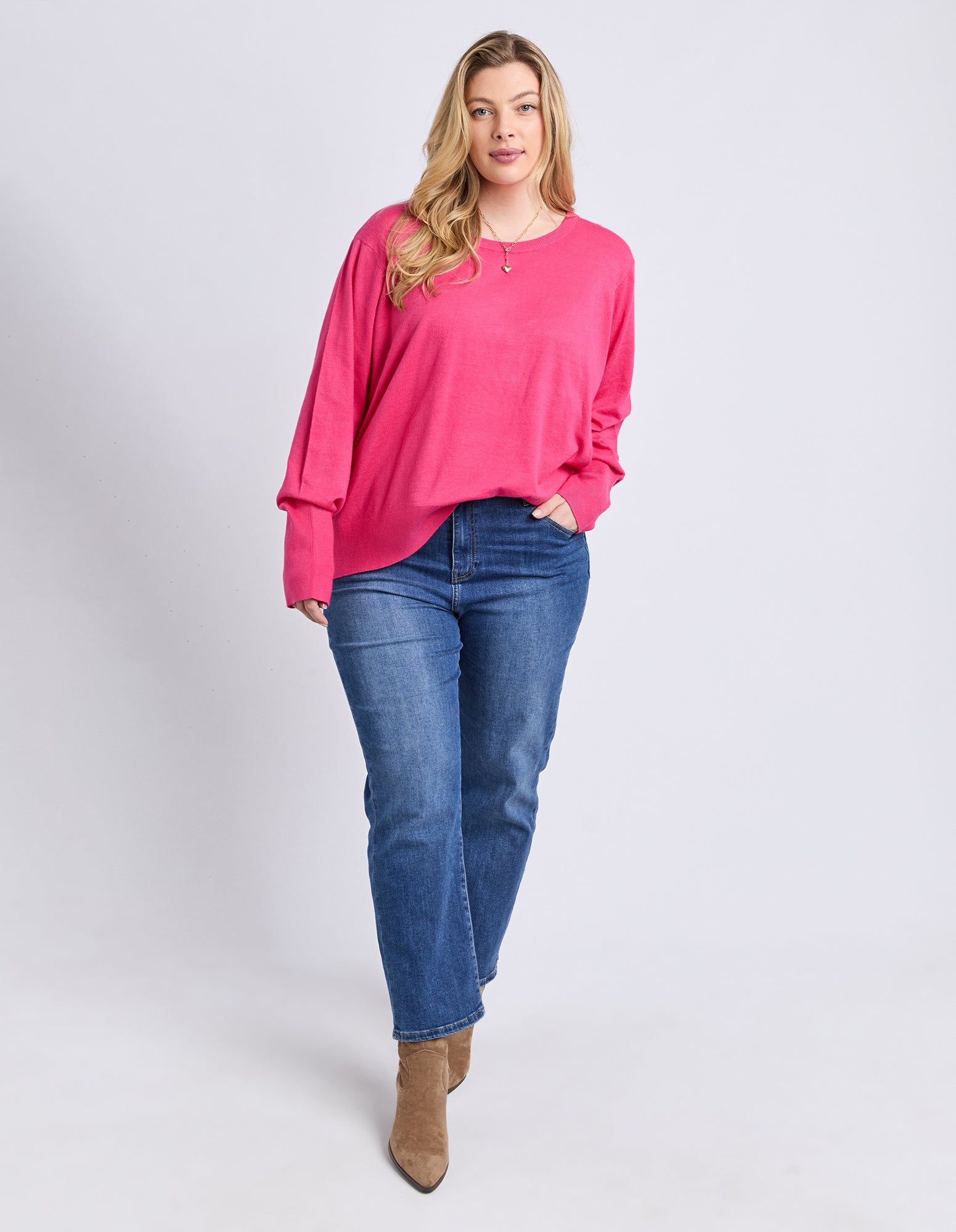 Sunny Long Sleeve Knit Top Hot Pink