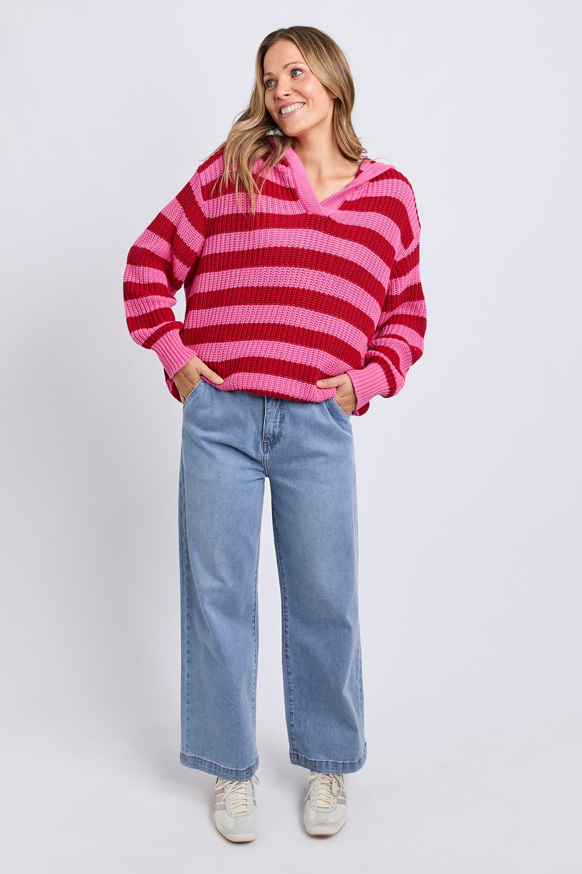 Stripe Hooded Knit Cranberry Stripe