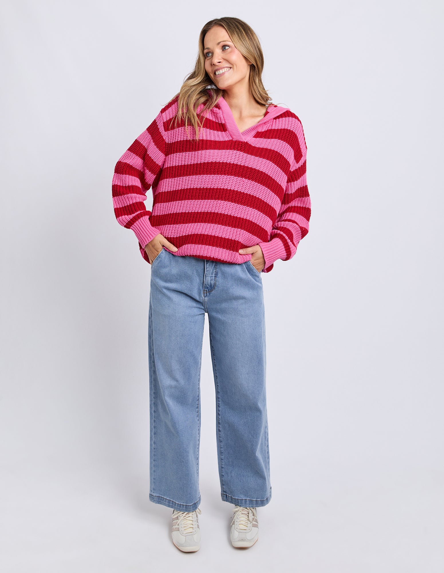 Stripe Hooded Knit Cranberry Stripe