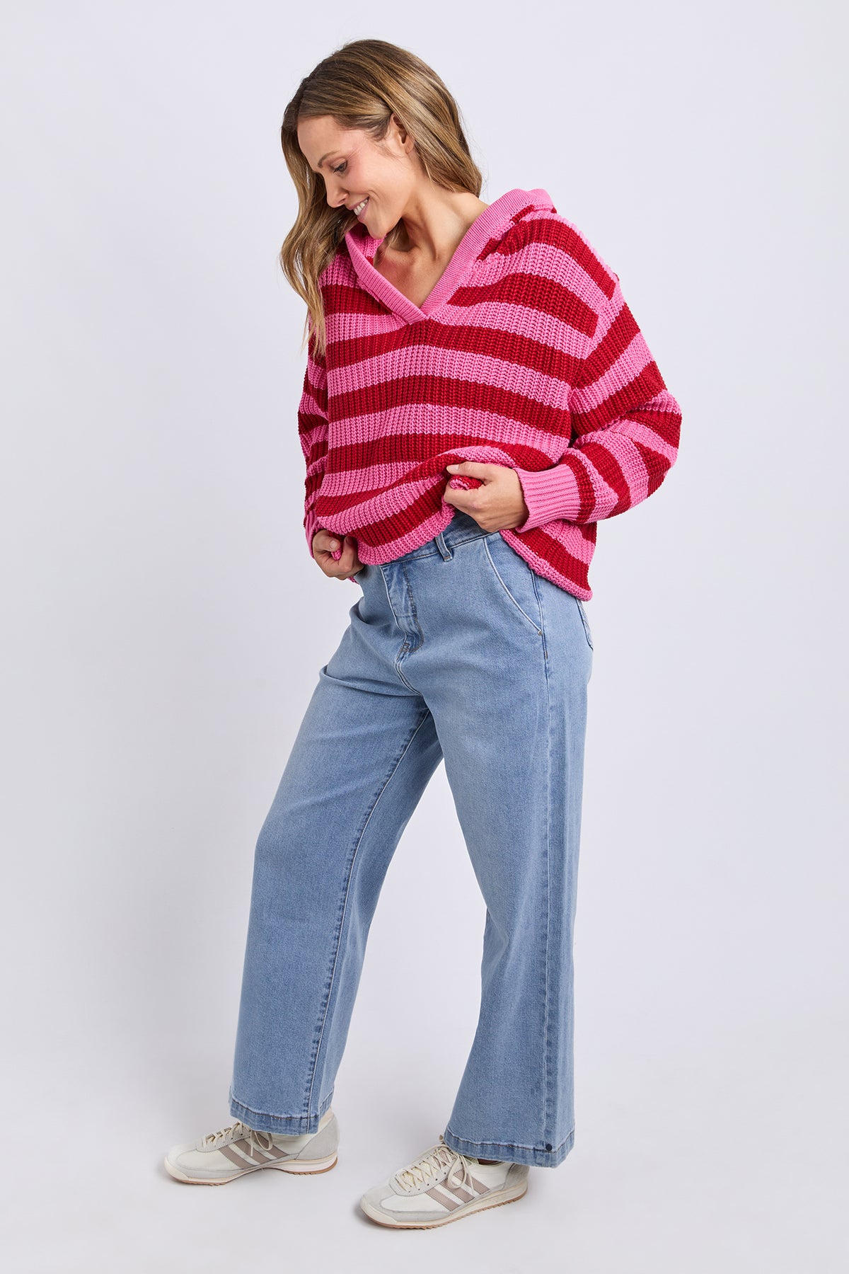 Stripe Hooded Knit Cranberry Stripe