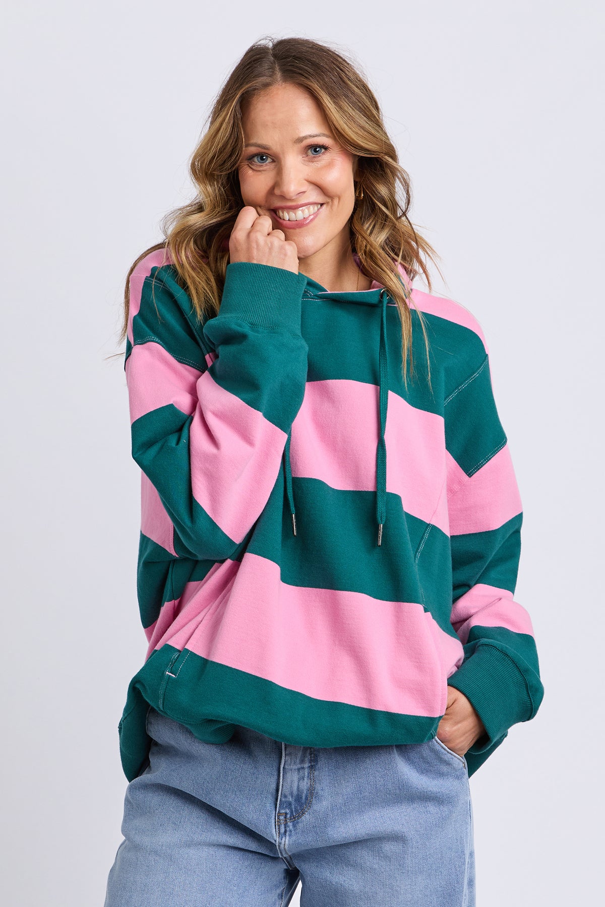 Liberty Block Hoodie Pink & Green Stripe