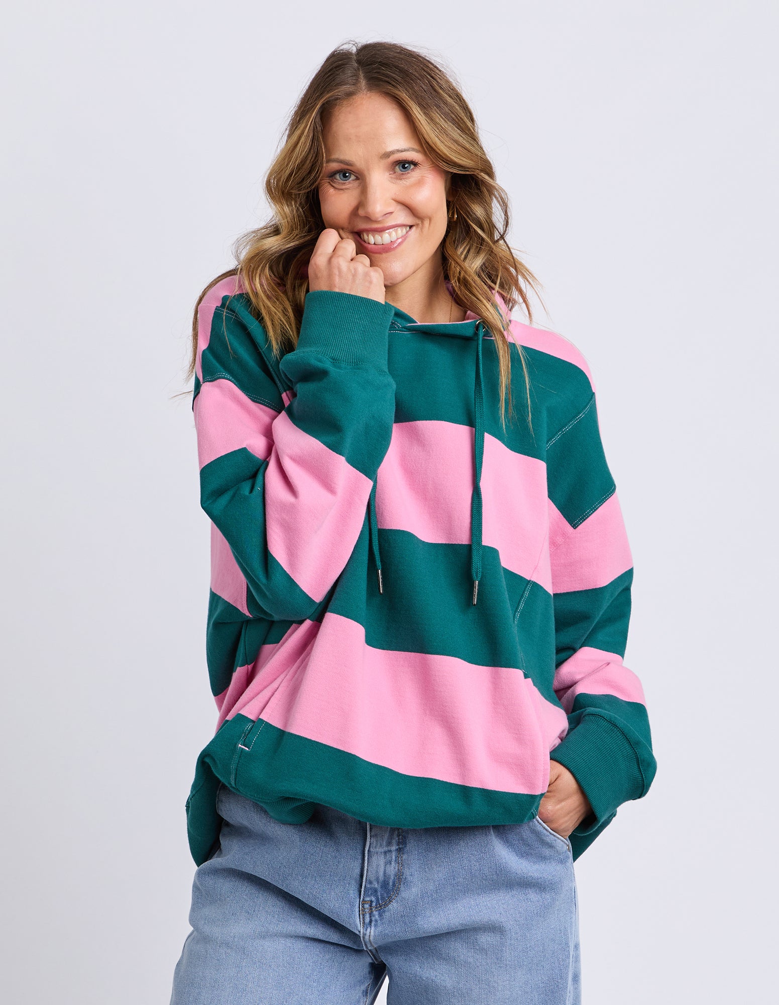 Liberty Block Hoodie Pink & Green Stripe