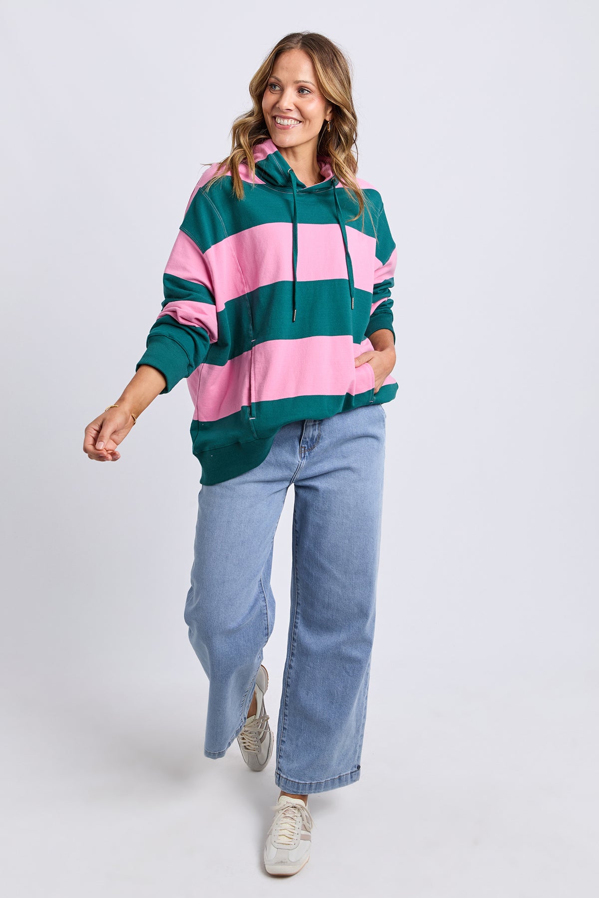 Liberty Block Hoodie Pink & Green Stripe