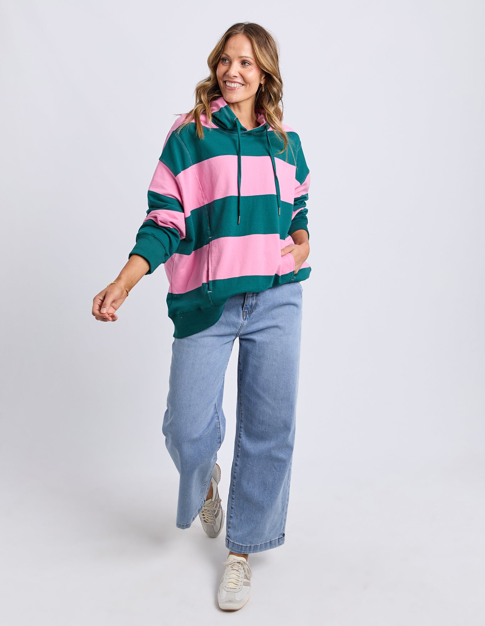 Liberty Block Hoodie Pink & Green Stripe
