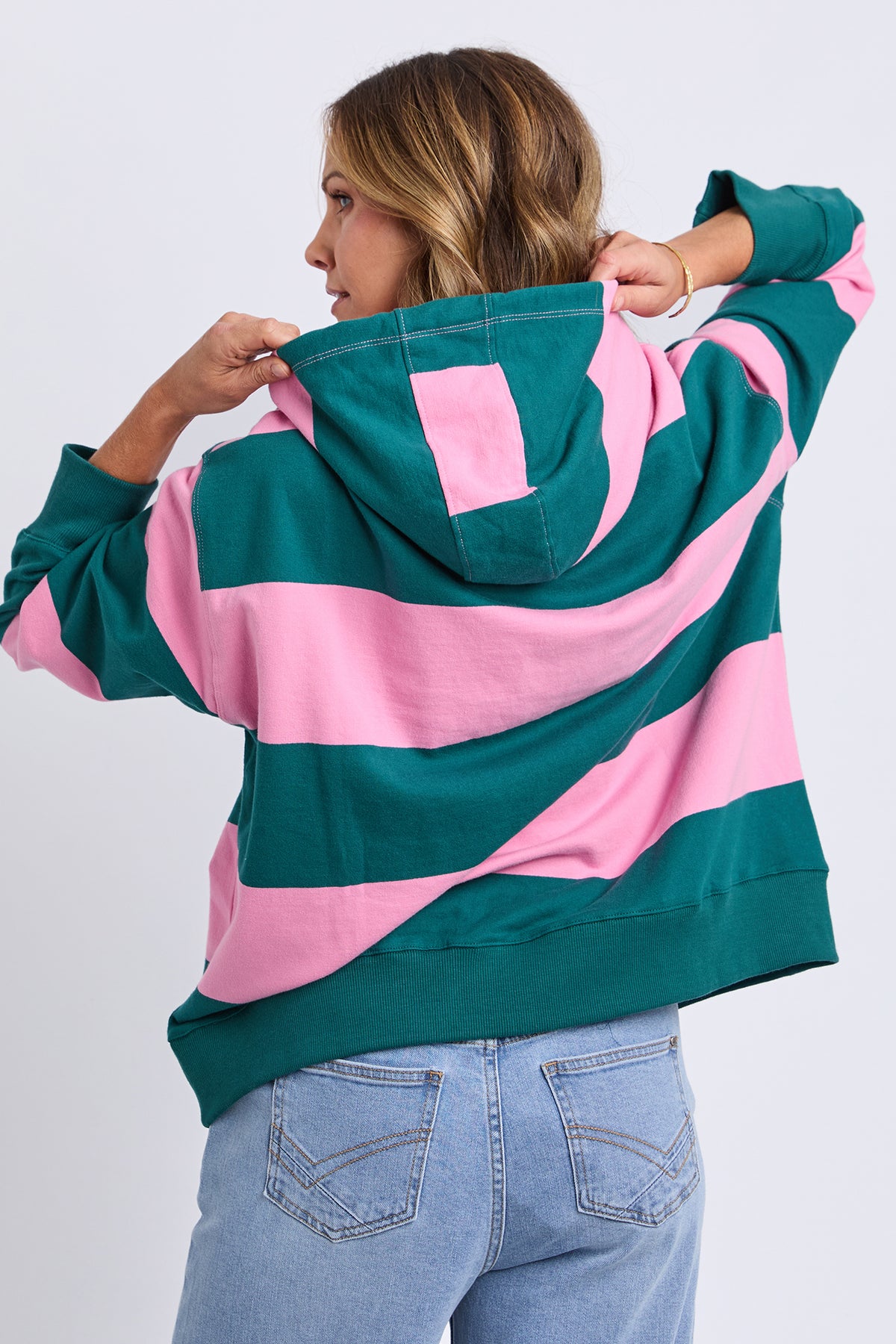Liberty Block Hoodie Pink & Green Stripe