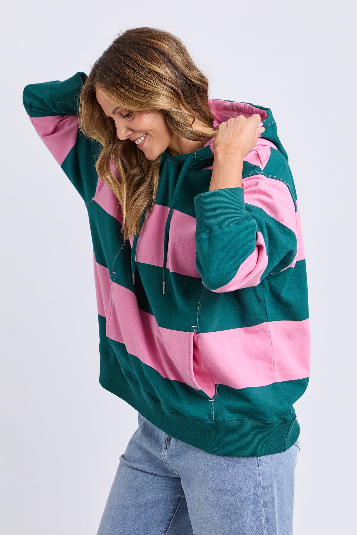 Liberty Block Hoodie Pink & Green Stripe