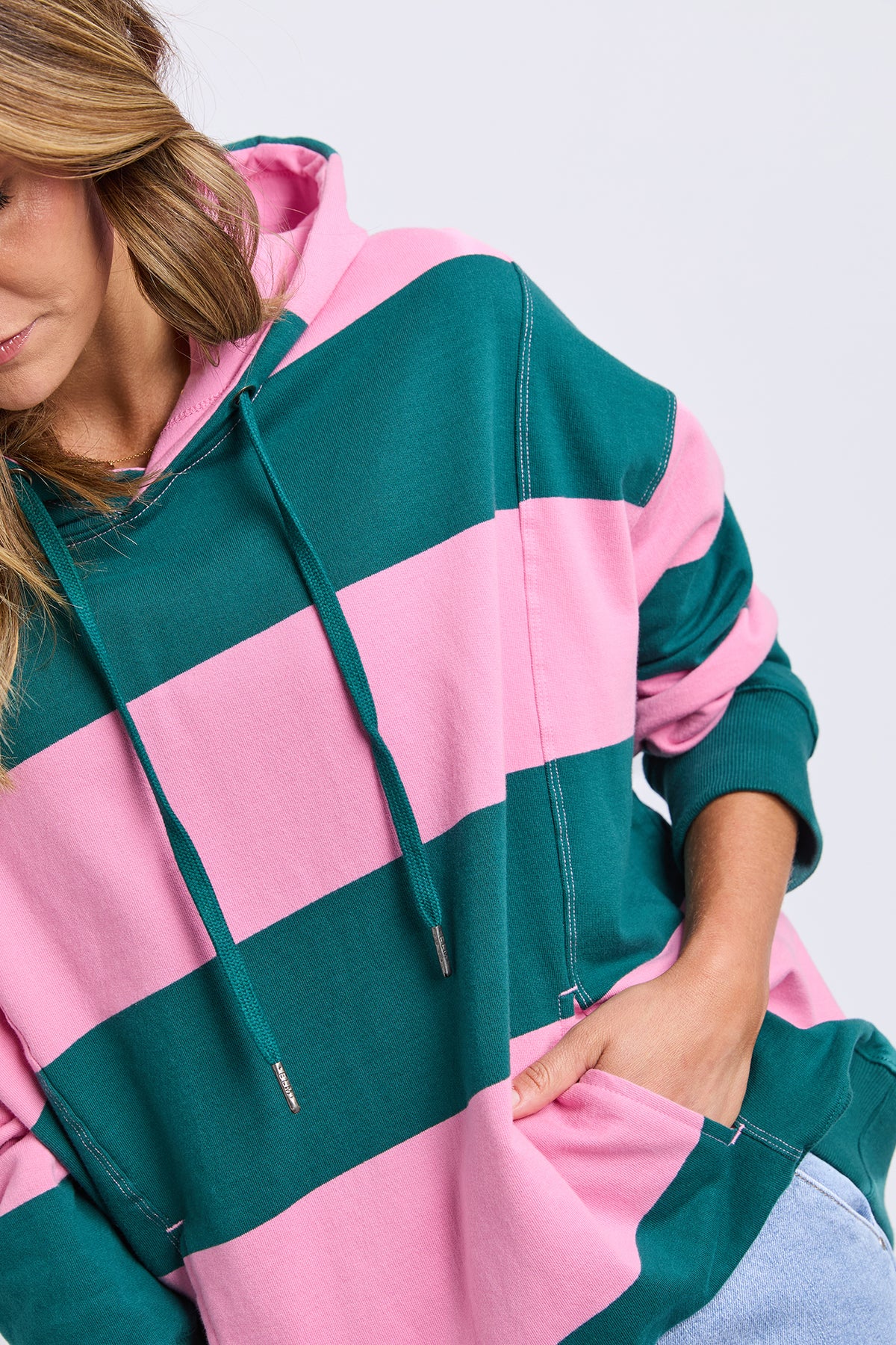 Liberty Block Hoodie Pink & Green Stripe