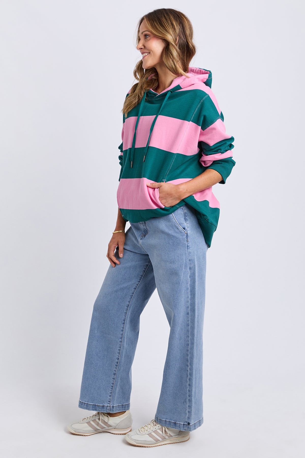 Liberty Block Hoodie Pink & Green Stripe