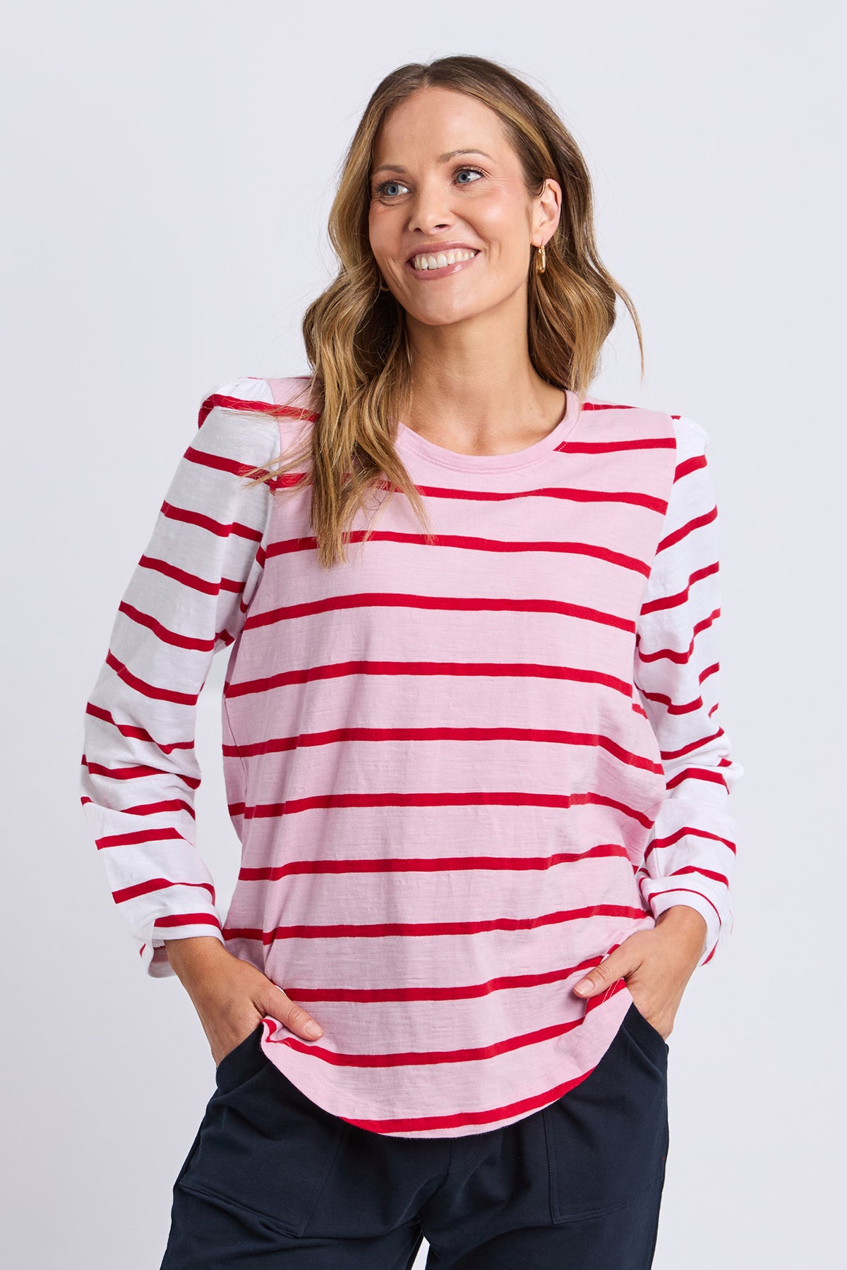 Baia Long Sleeve Tee Pink & Red Stripe