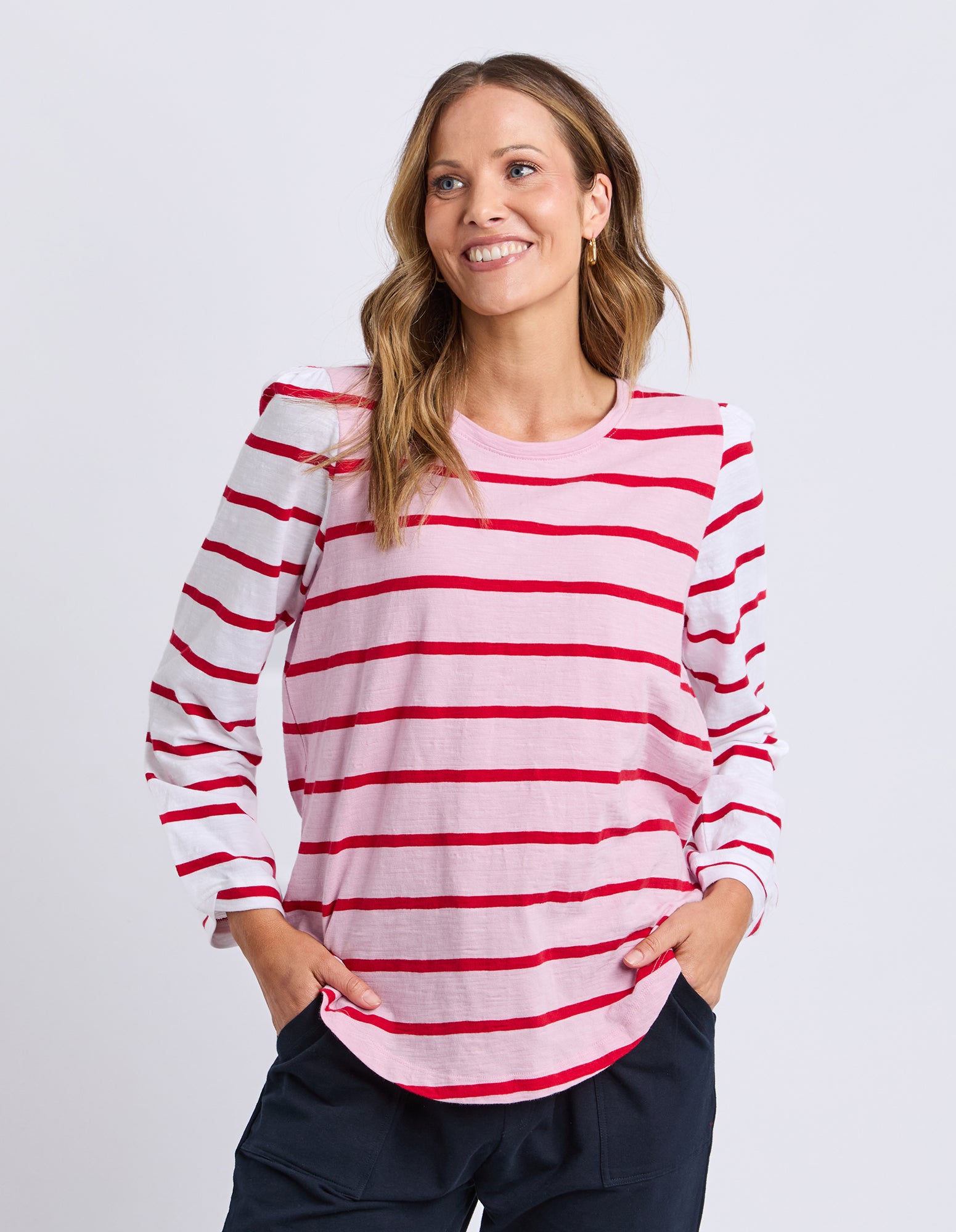 Baia Long Sleeve Tee Pink & Red Stripe
